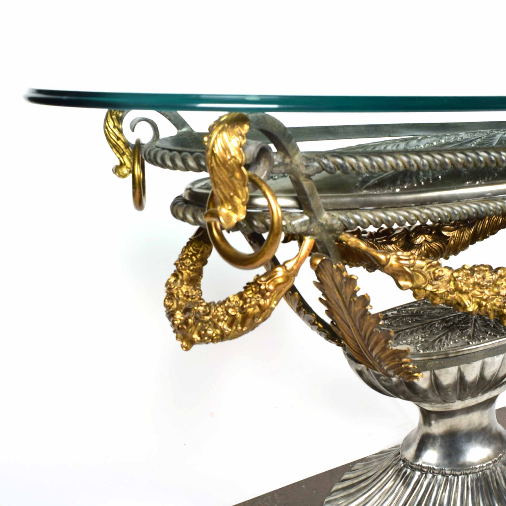 Rococo Style Glass Top Wrought Iron and Brass Console Table