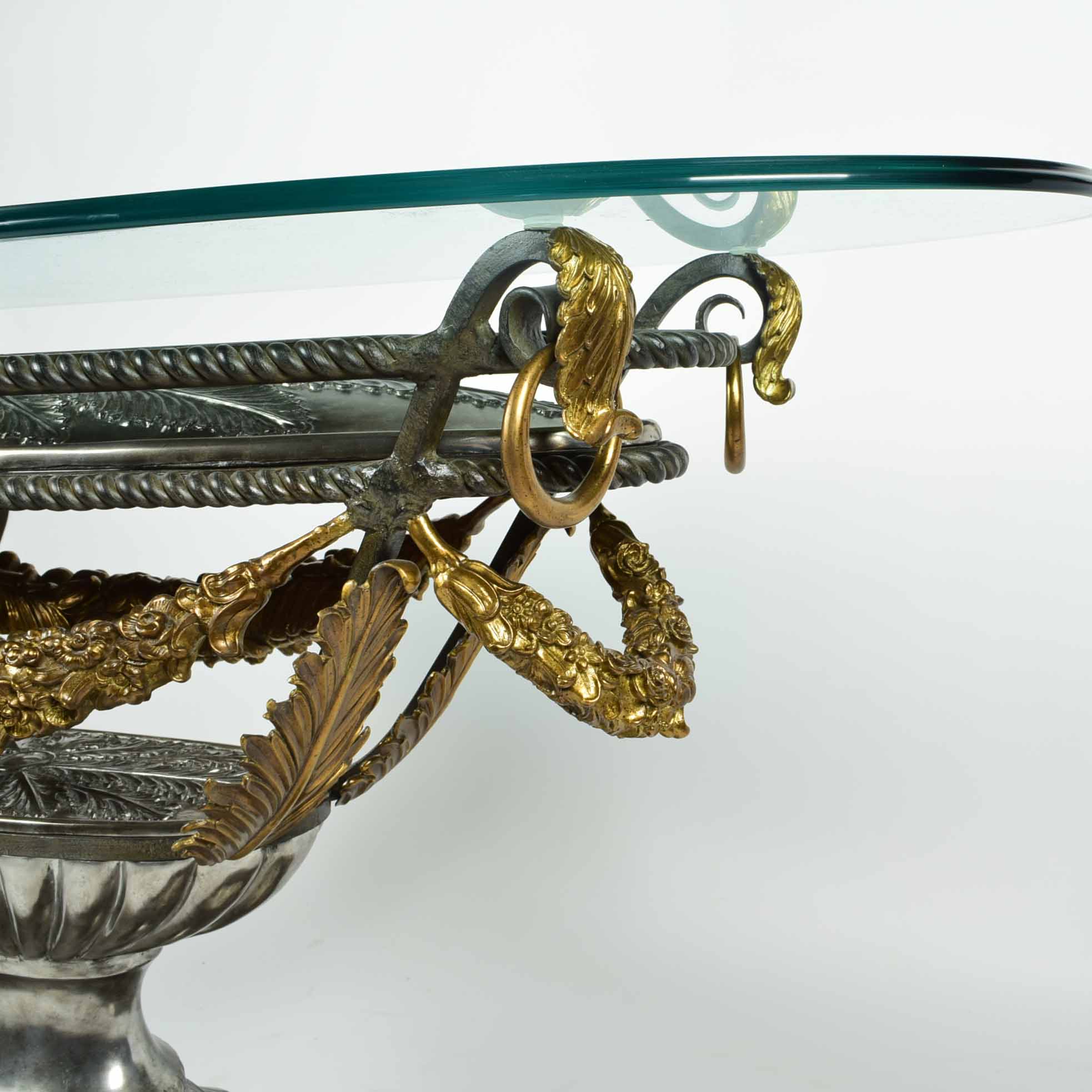 Rococo Style Glass Top Wrought Iron and Brass Console Table