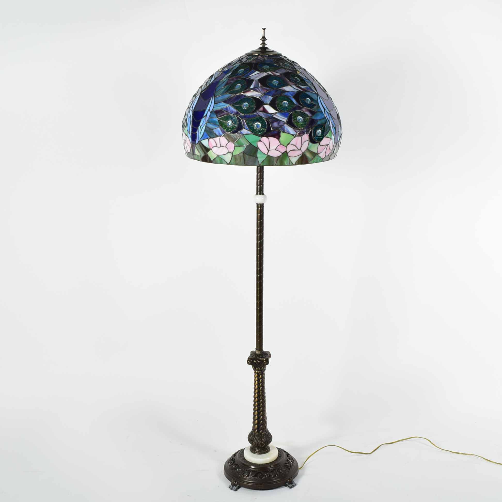 Tiffany Style Peacock Stained Glass Floor Lamp