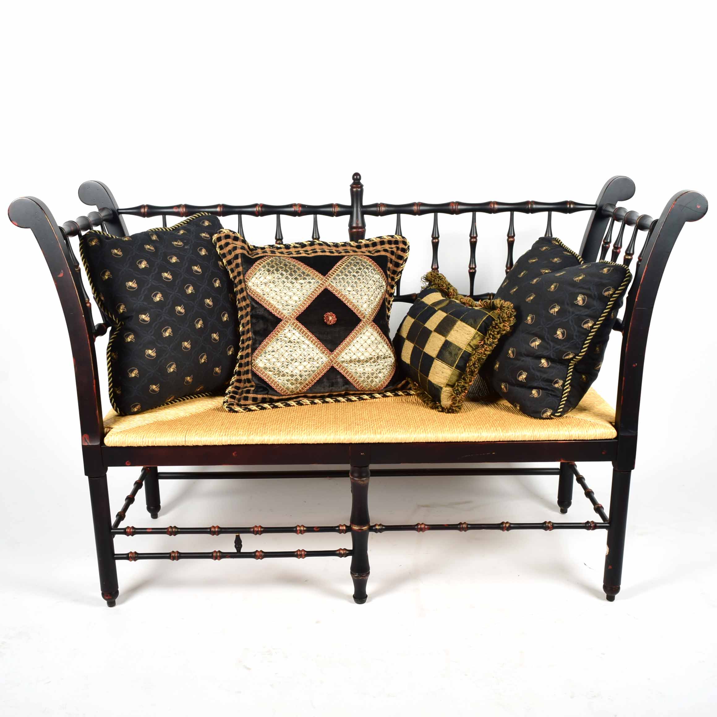 Rush Seat Country Chippendale Style Setee Bench