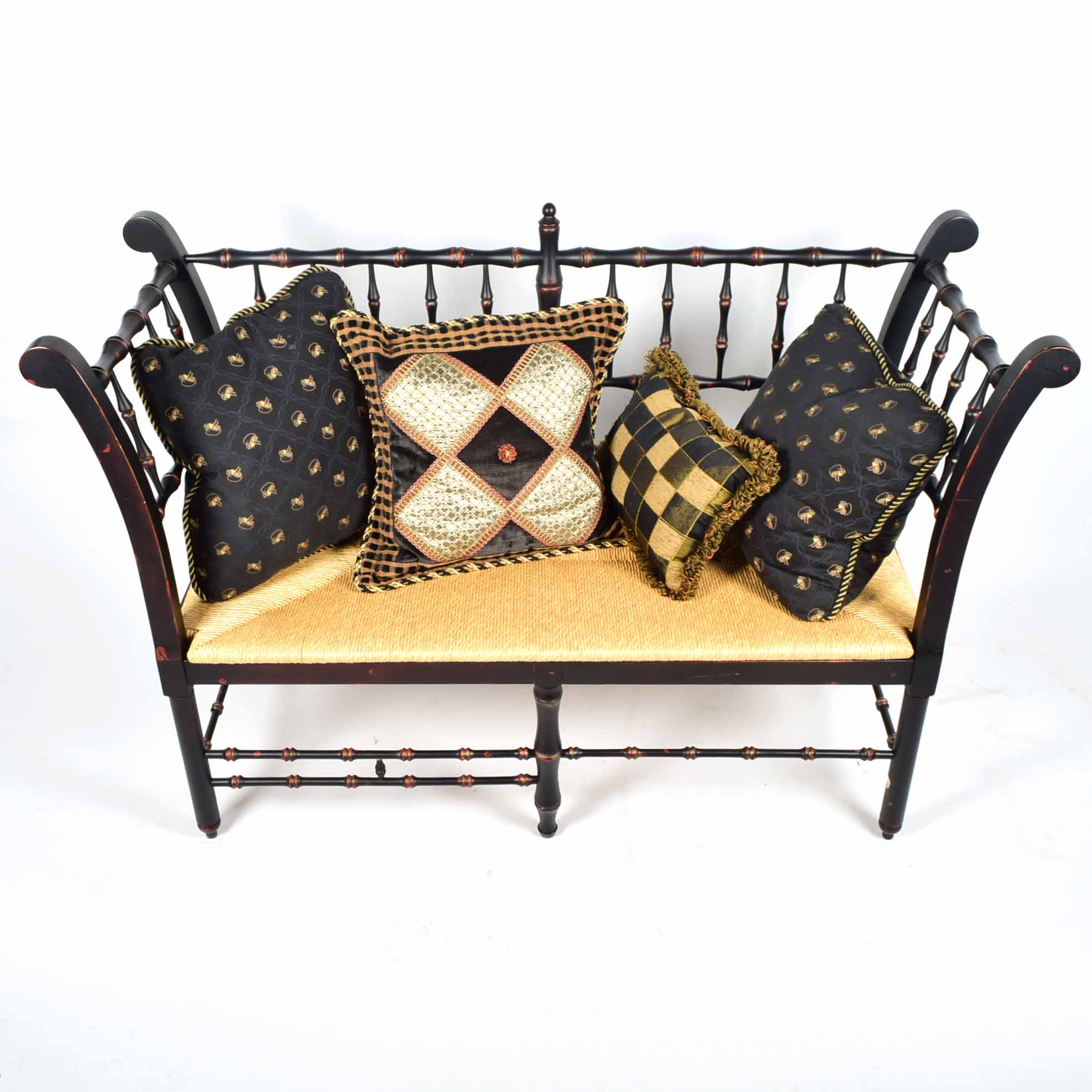 Rush Seat Country Chippendale Style Setee Bench