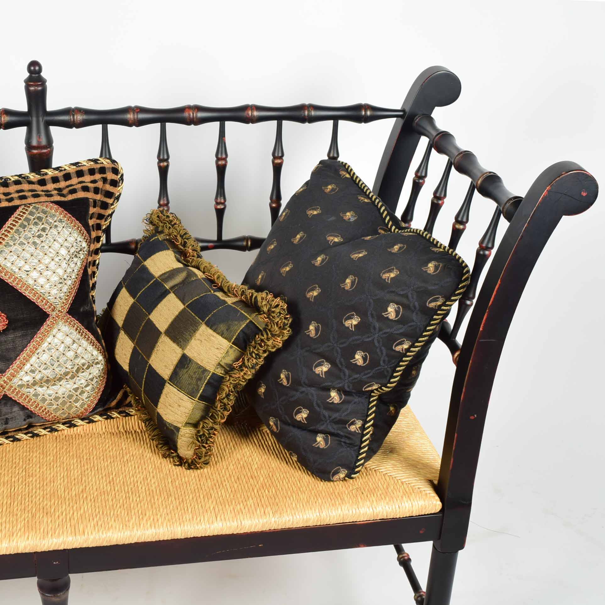 Rush Seat Country Chippendale Style Setee Bench