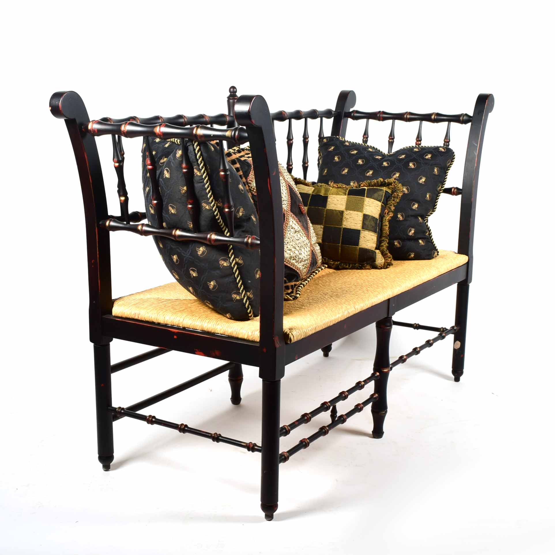 Rush Seat Country Chippendale Style Setee Bench