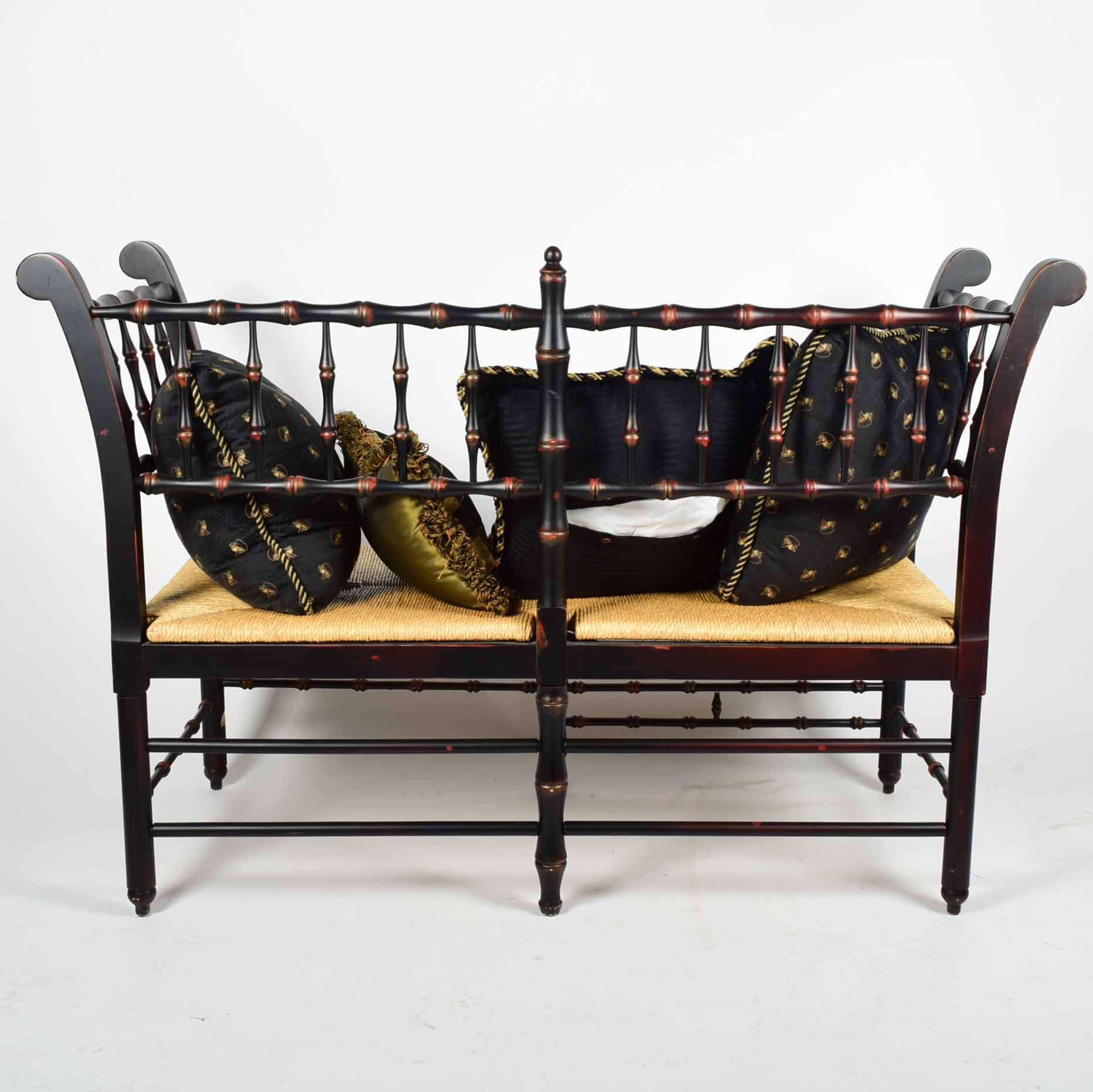 Rush Seat Country Chippendale Style Setee Bench