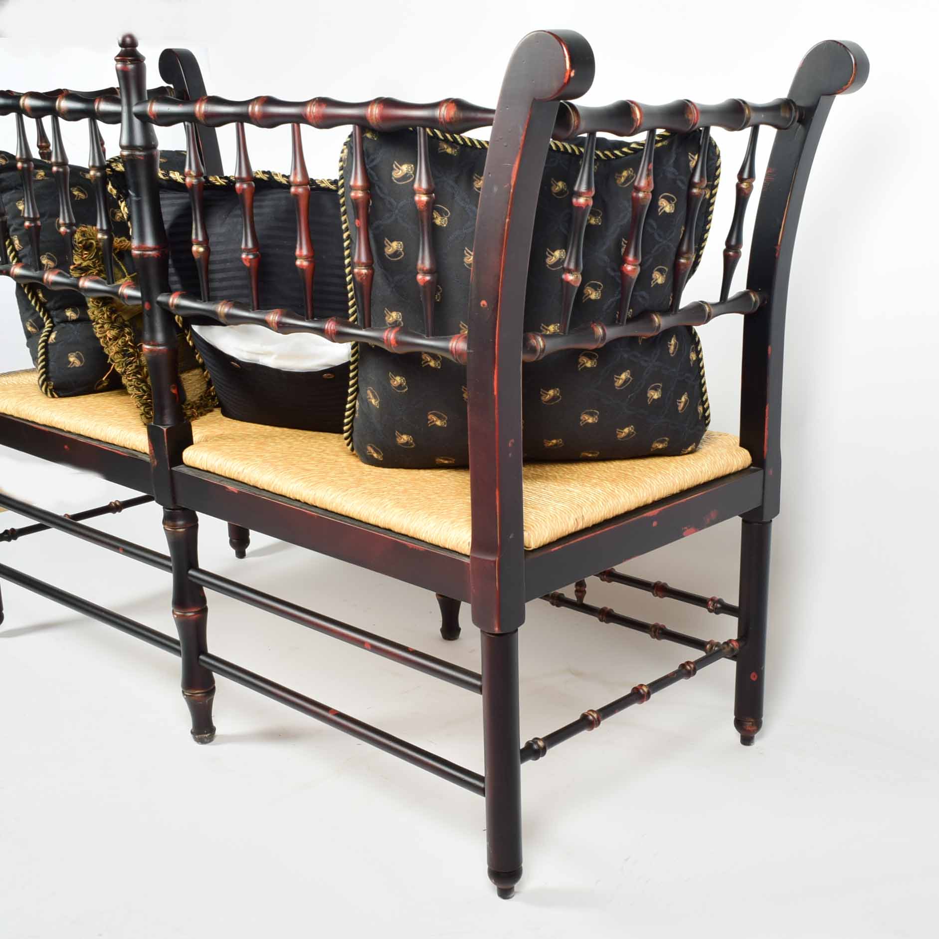 Rush Seat Country Chippendale Style Setee Bench