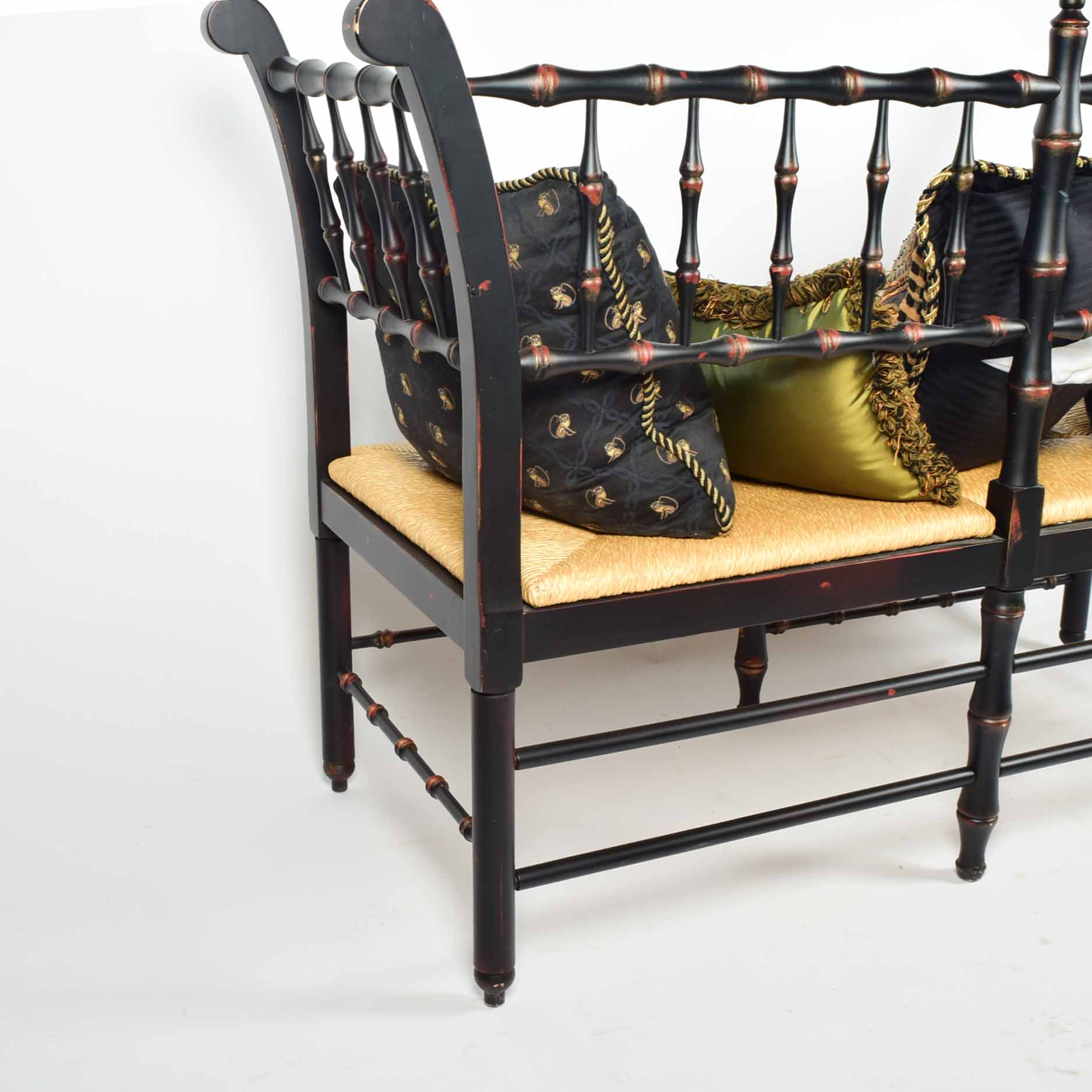 Rush Seat Country Chippendale Style Setee Bench