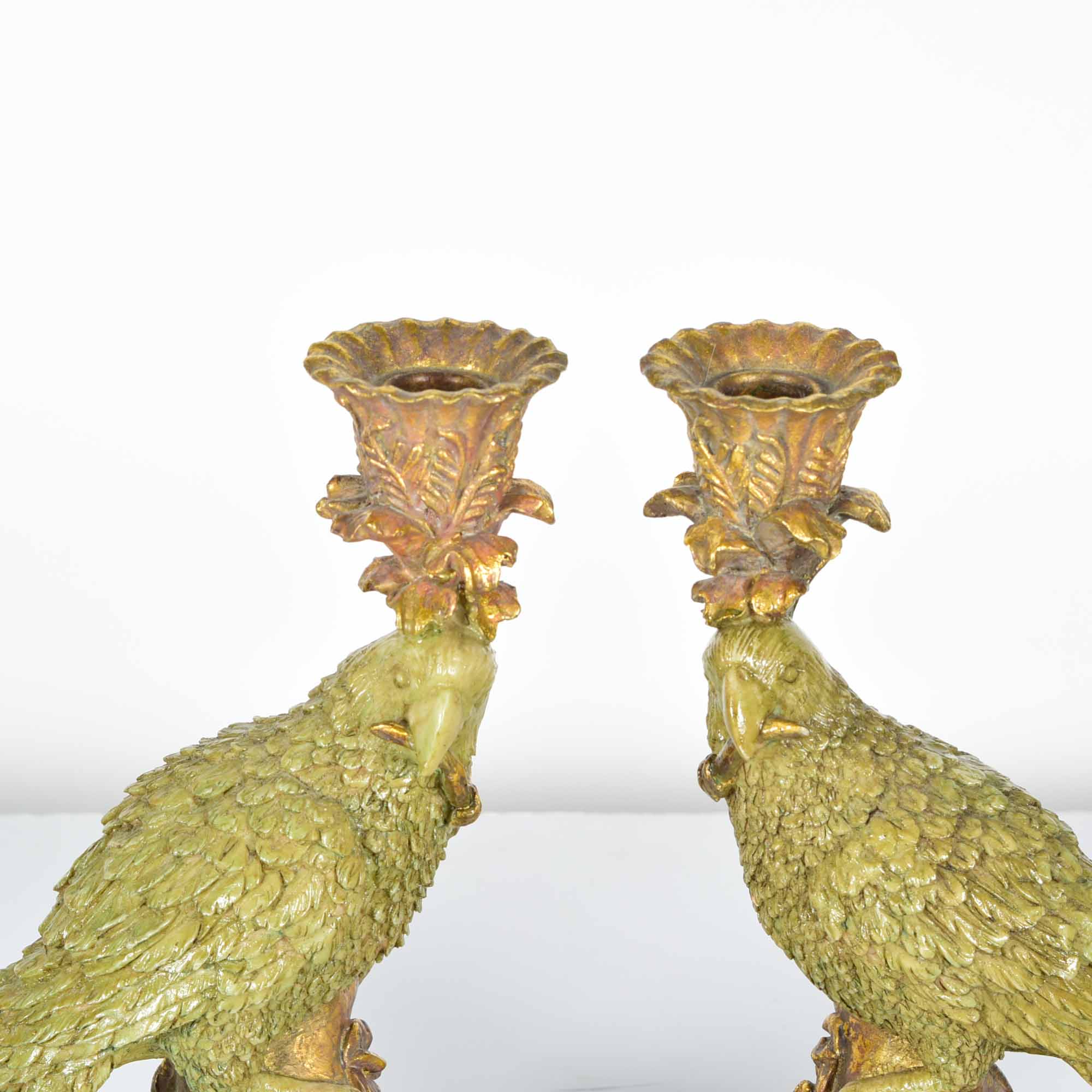 Vintage Dick Hsiao Hand-Painted Parrot Candlestick Pair