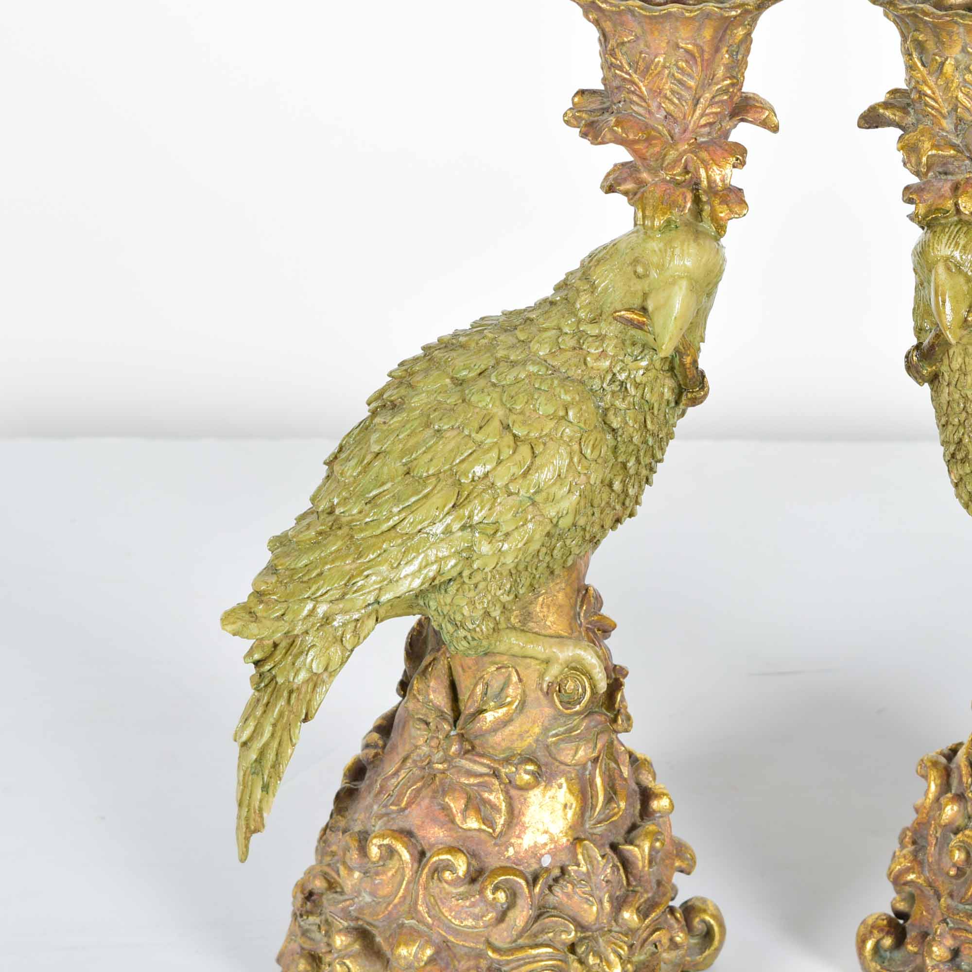 Vintage Dick Hsiao Hand-Painted Parrot Candlestick Pair