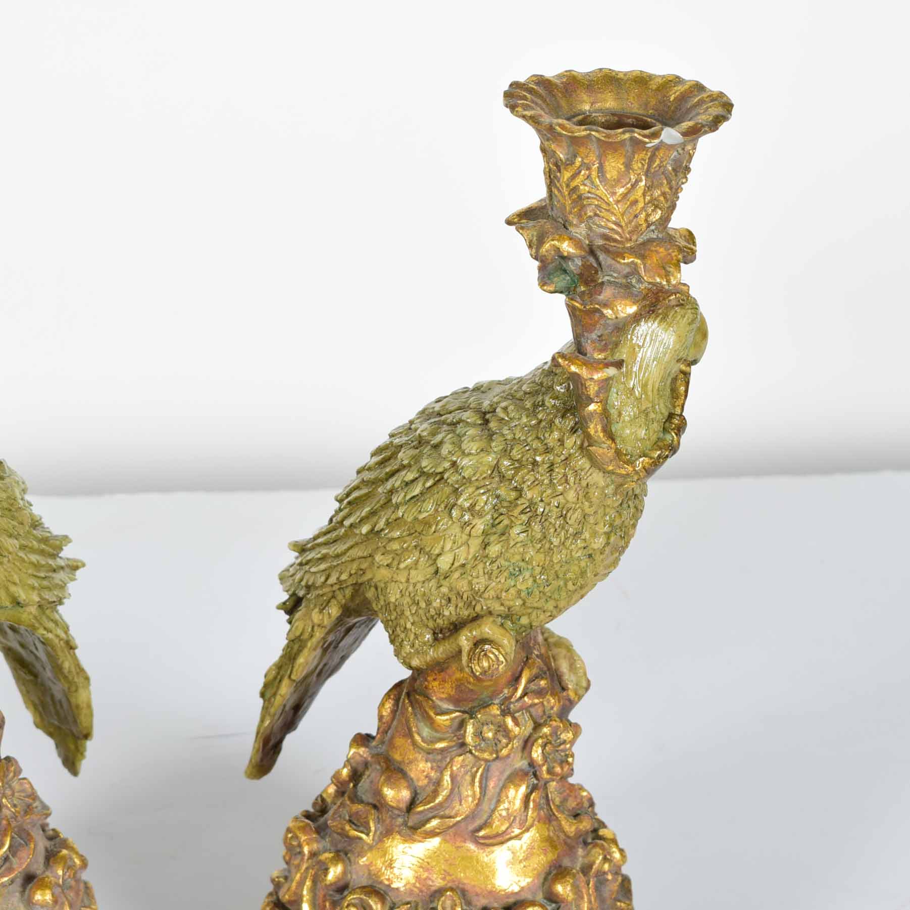 Vintage Dick Hsiao Hand-Painted Parrot Candlestick Pair