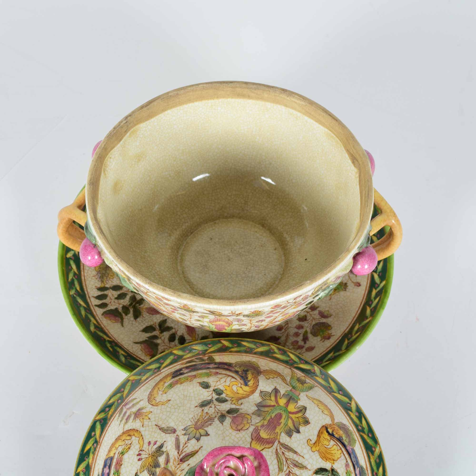 Hand-Painted Chinese Covered Bowl and Plate