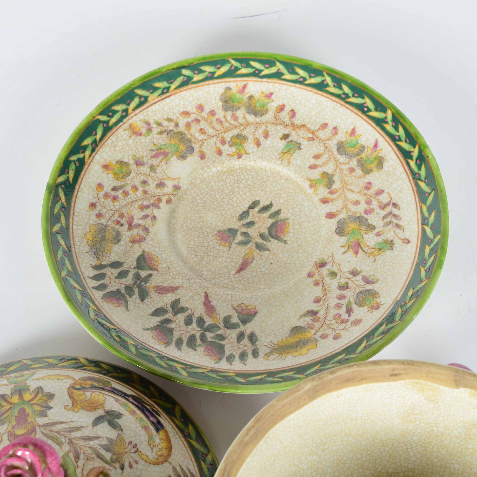 Hand-Painted Chinese Covered Bowl and Plate