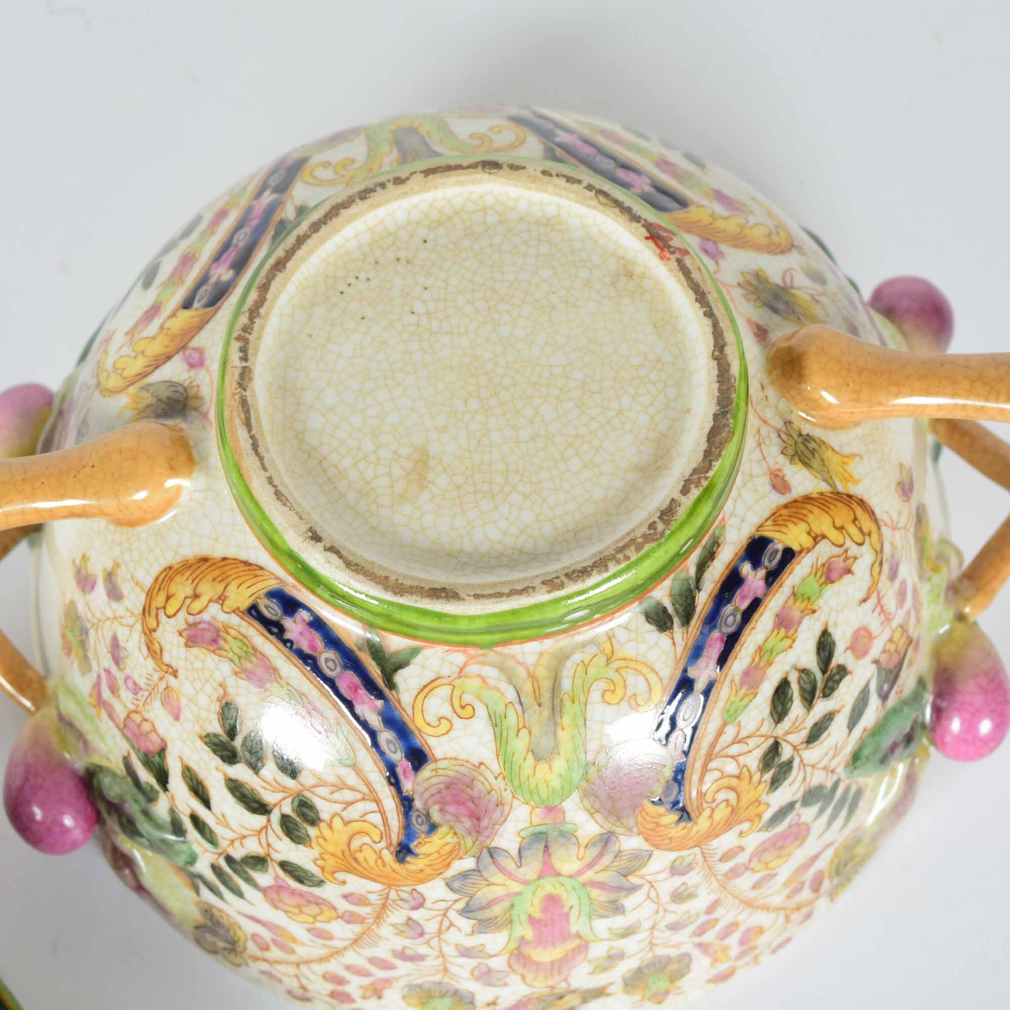 Hand-Painted Chinese Covered Bowl and Plate