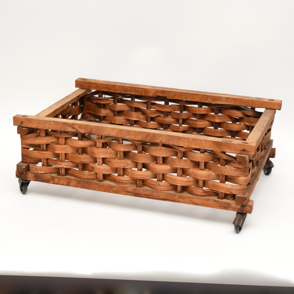 Vintage Oak Splint Basket on Casters