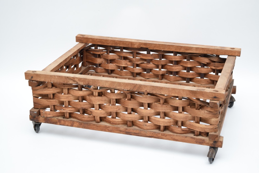 Vintage Oak Splint Basket on Casters