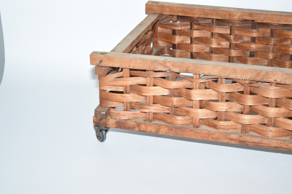 Vintage Oak Splint Basket on Casters