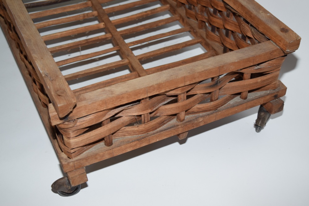 Vintage Oak Splint Basket on Casters