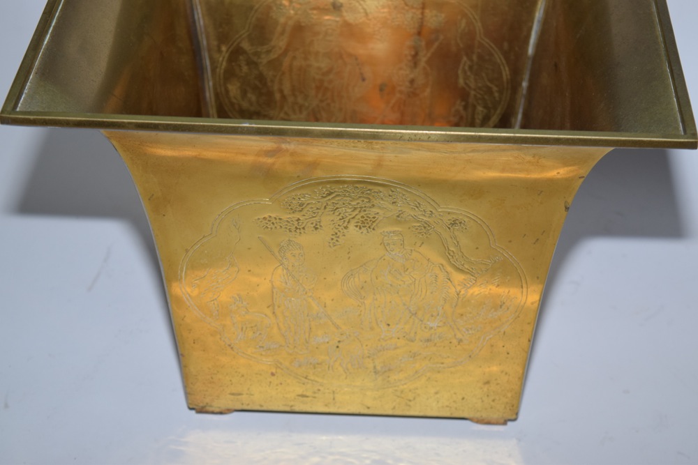 Large Asian Influenced Square Brass Planter