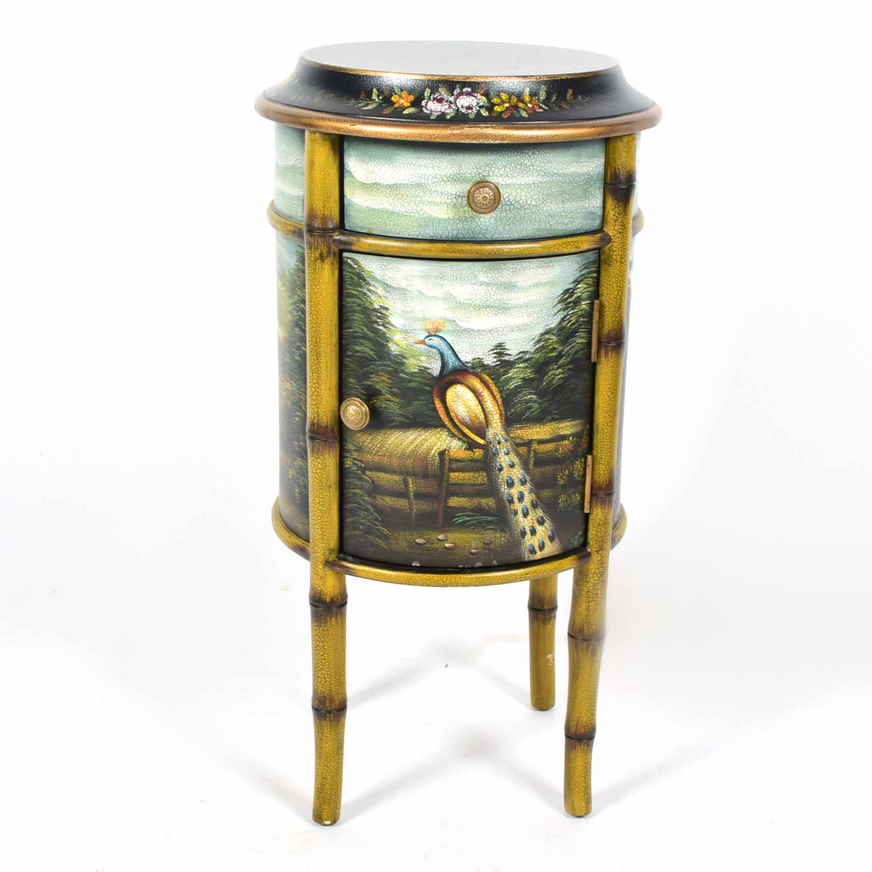 Hand-Painted Cylindrical Accent Table