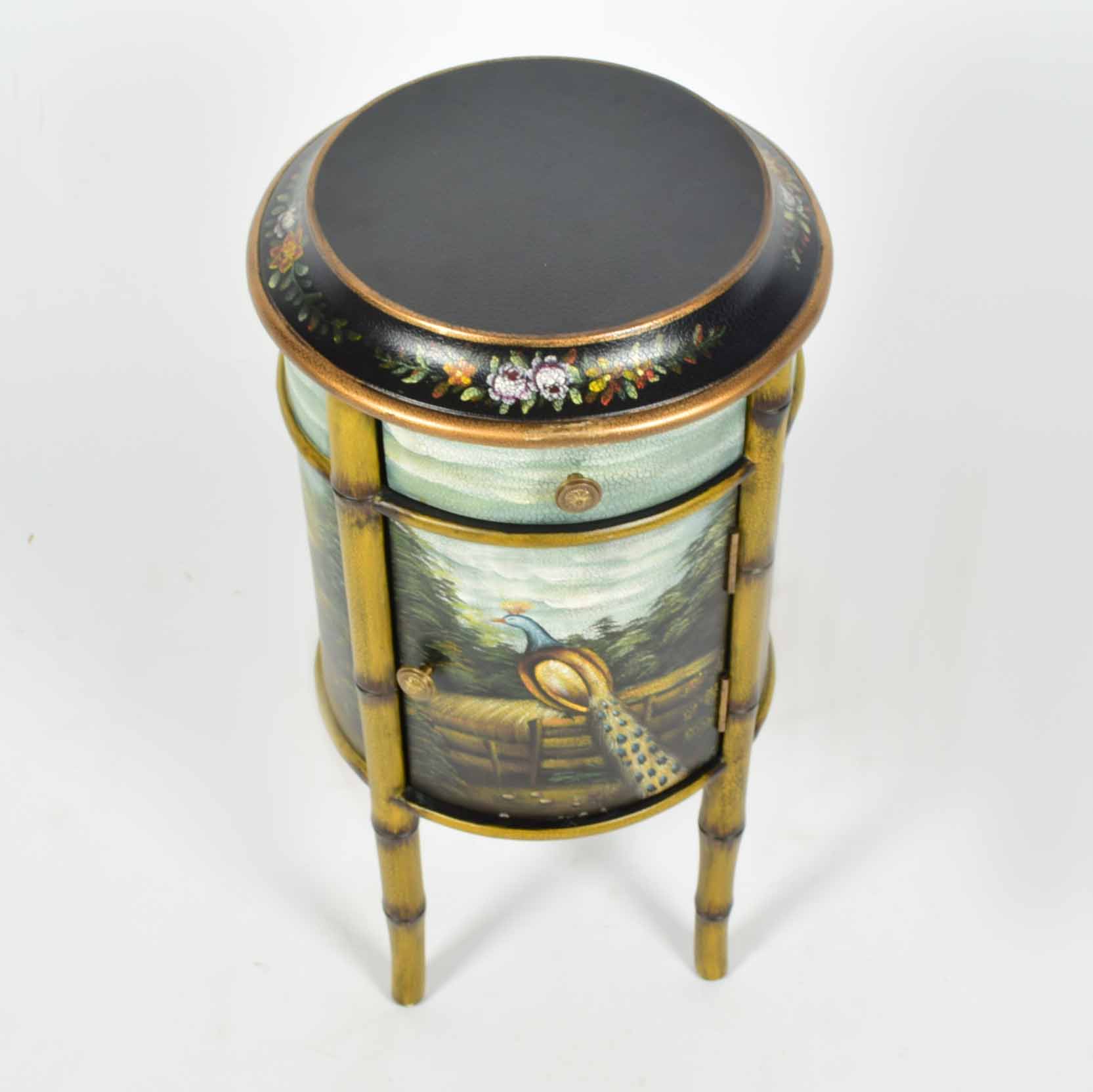 Hand-Painted Cylindrical Accent Table