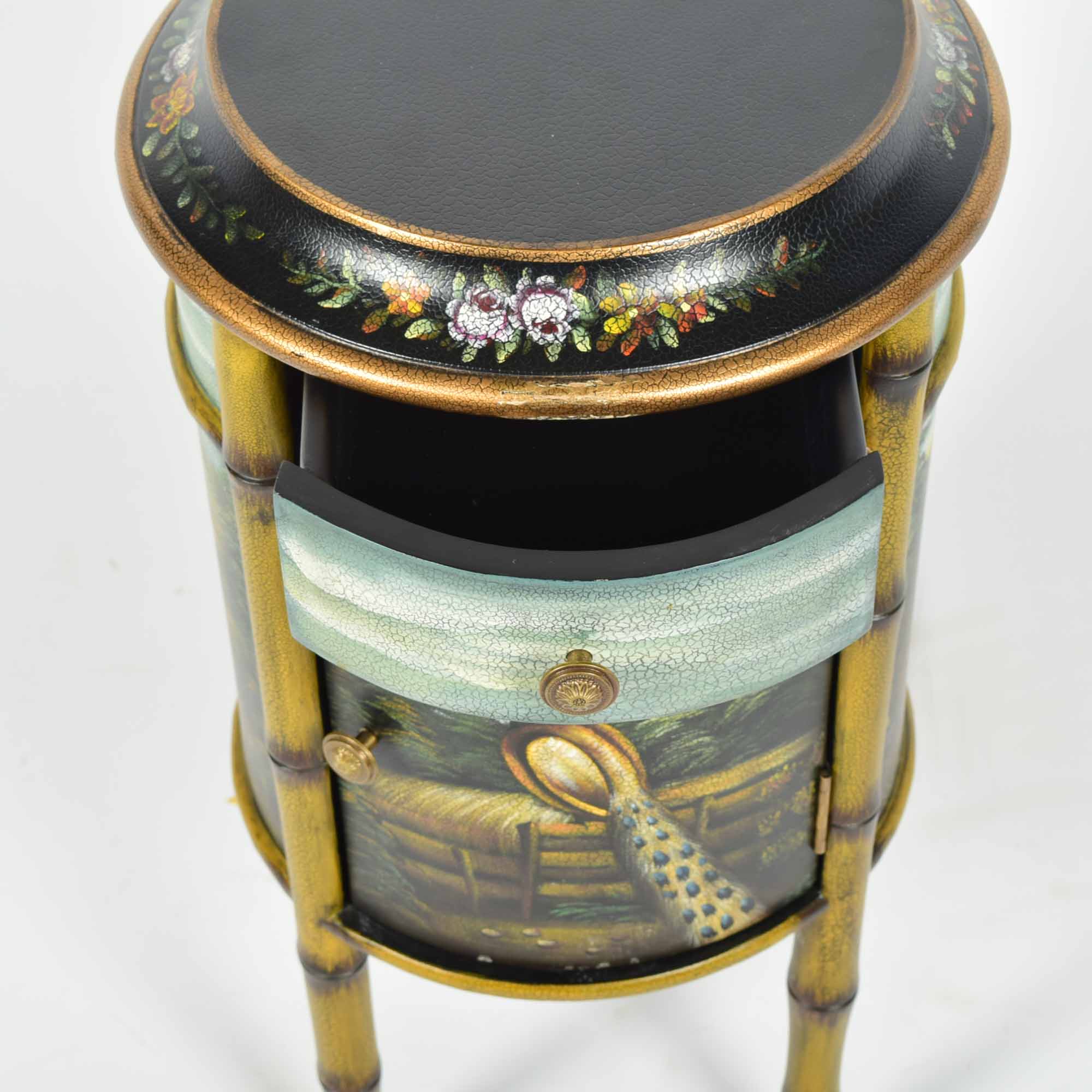 Hand-Painted Cylindrical Accent Table