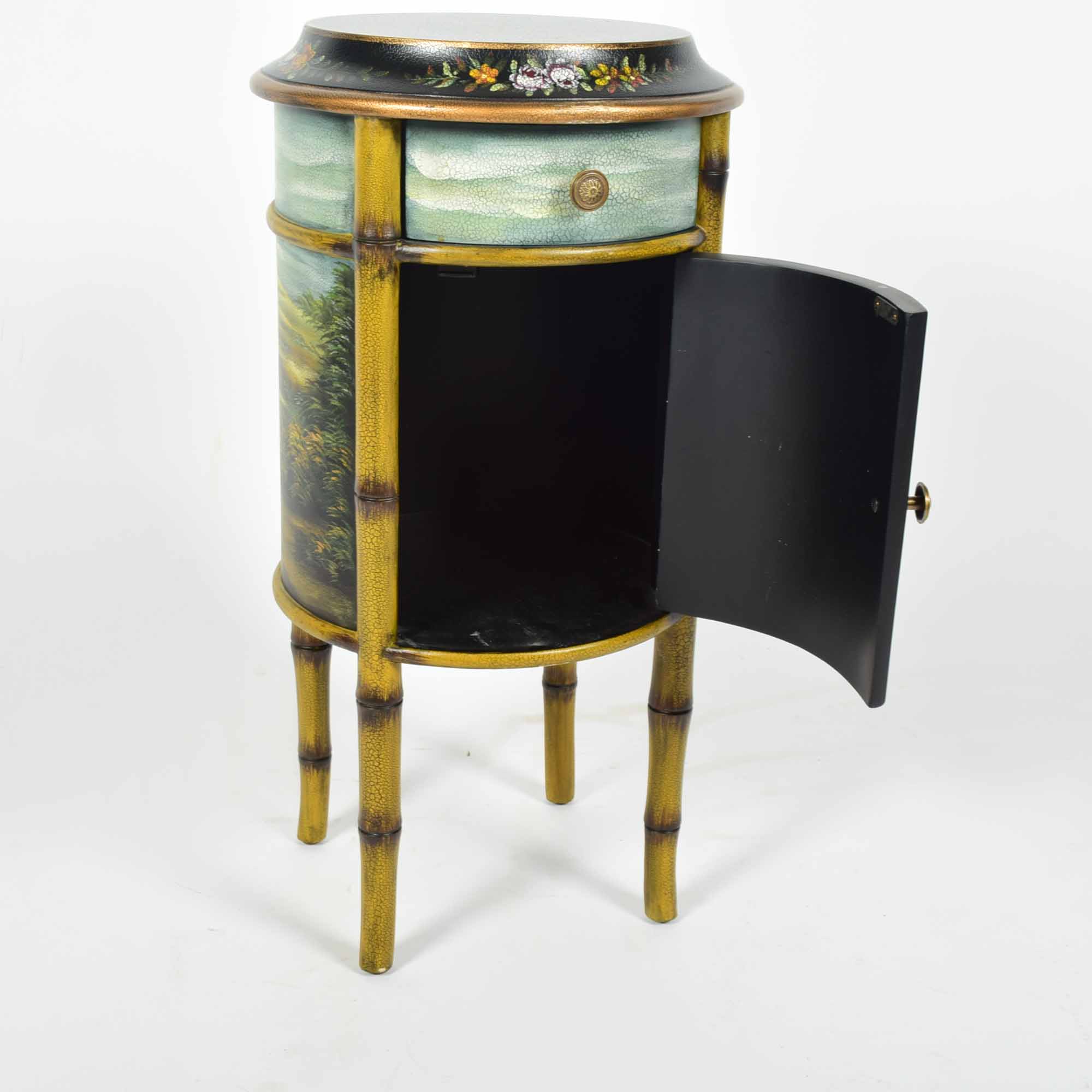 Hand-Painted Cylindrical Accent Table