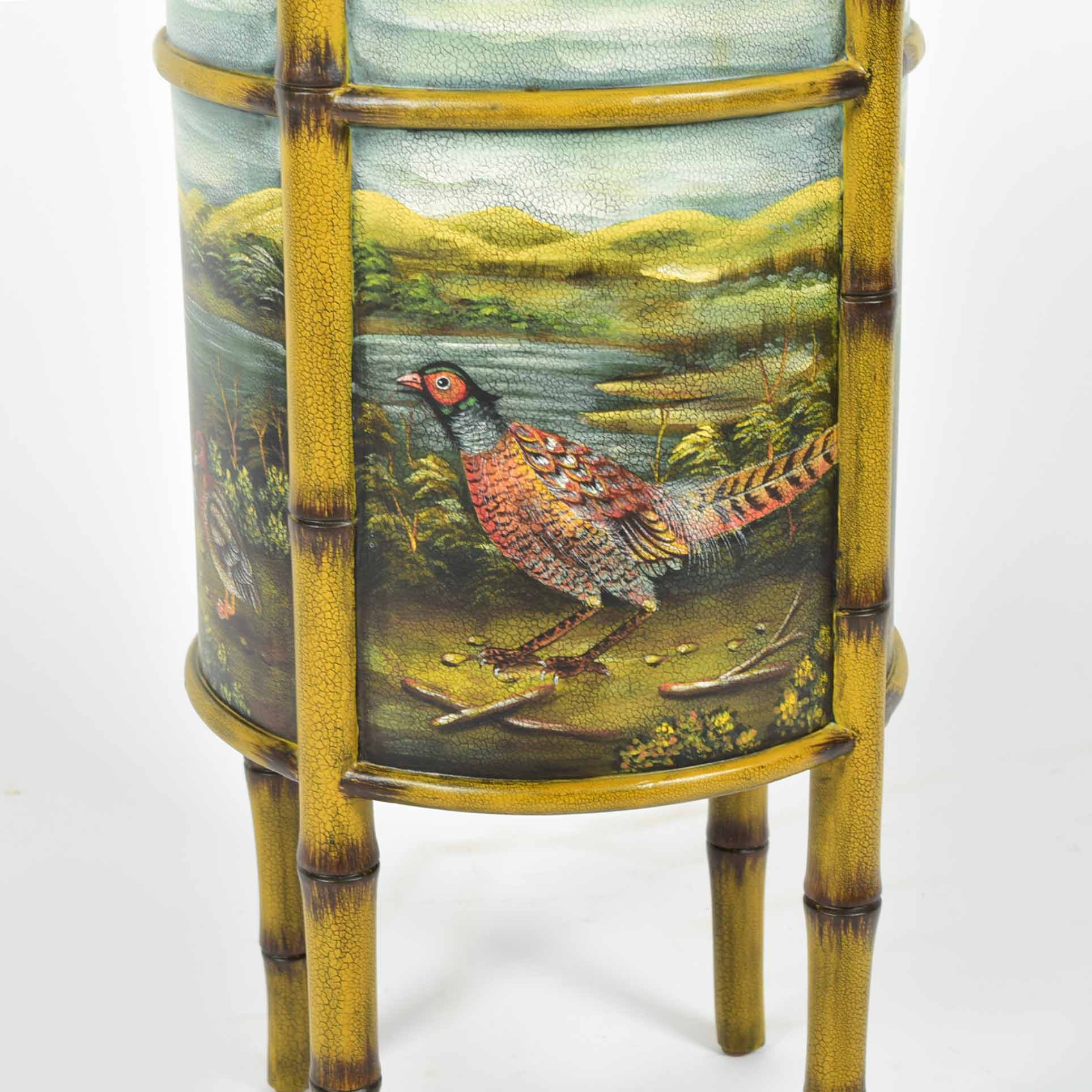 Hand-Painted Cylindrical Accent Table