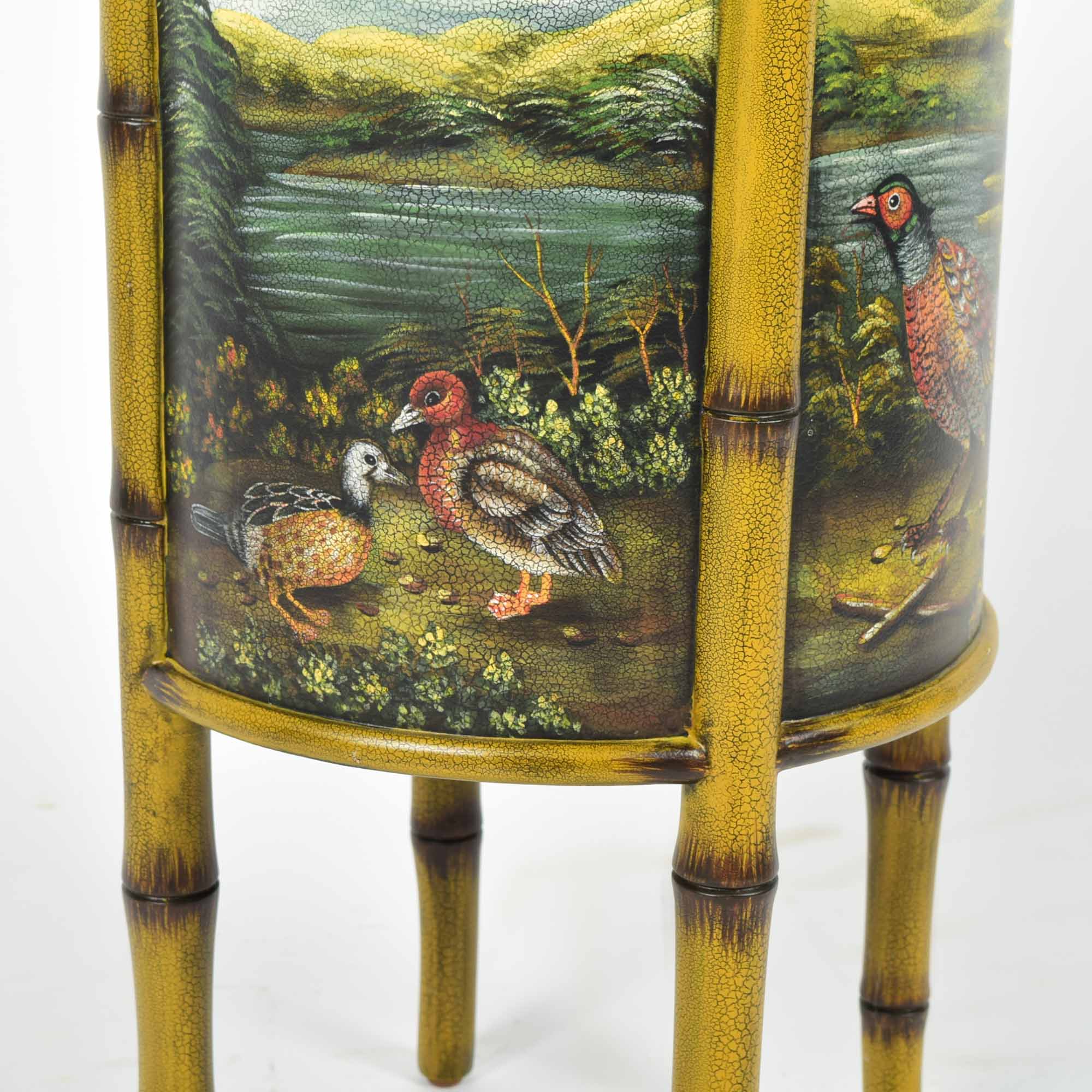 Hand-Painted Cylindrical Accent Table
