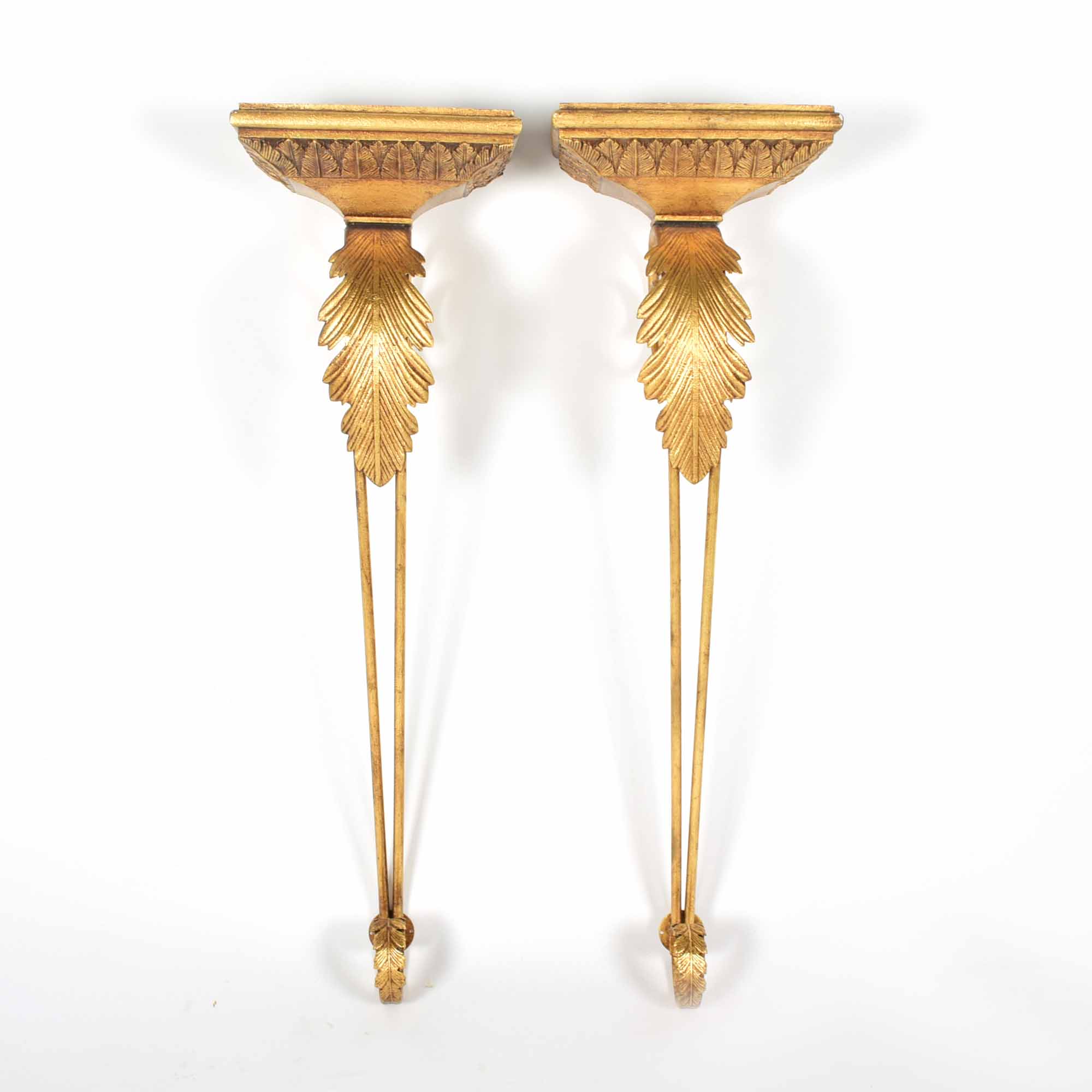 Gold Tone Sconce Hanging Plate Shelf Pair