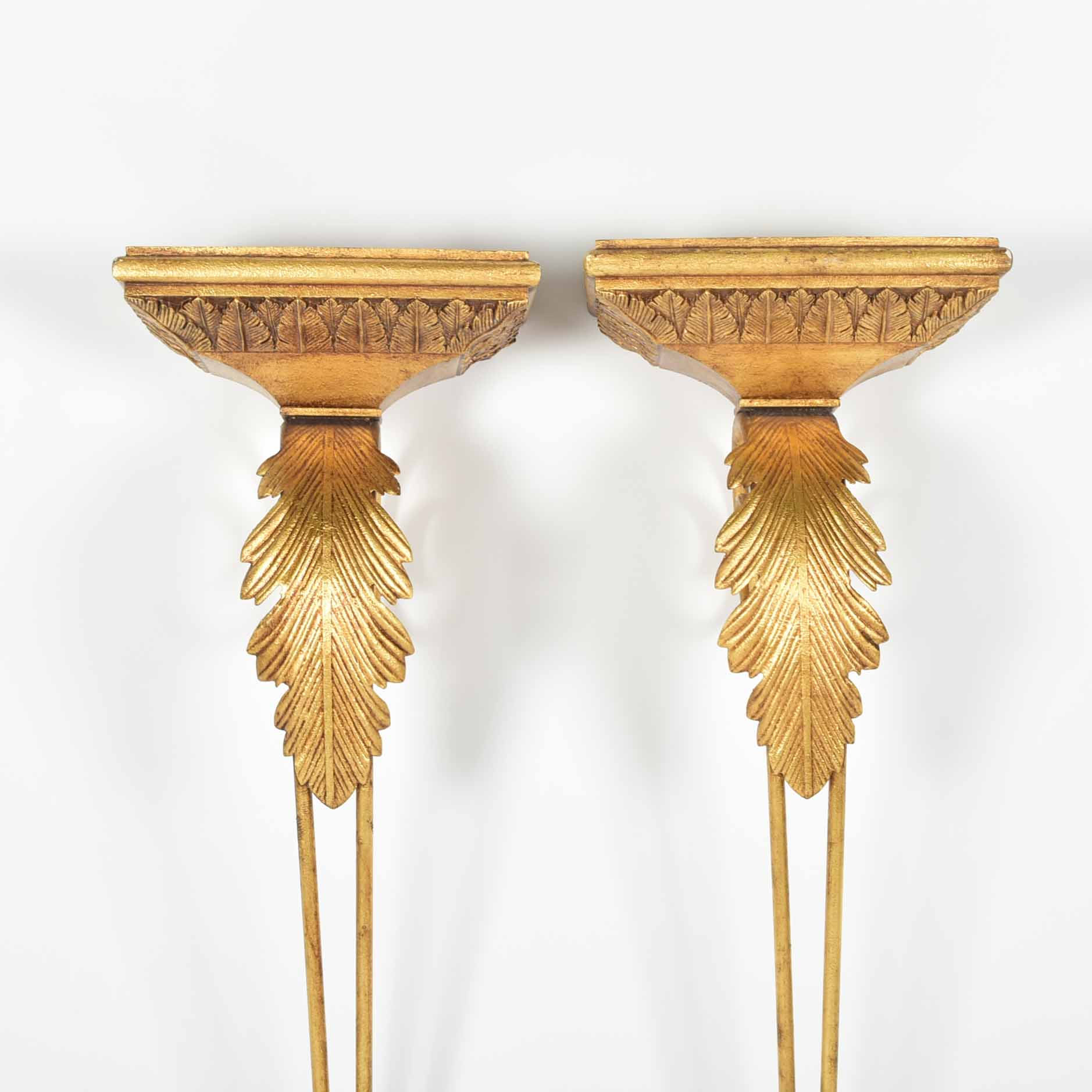 Gold Tone Sconce Hanging Plate Shelf Pair