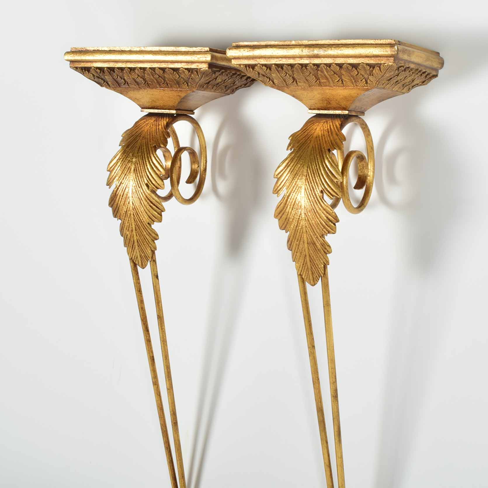 Gold Tone Sconce Hanging Plate Shelf Pair