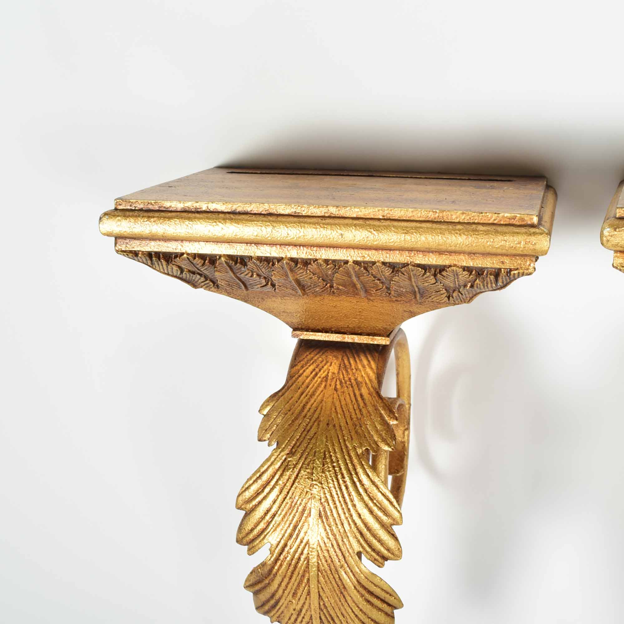 Gold Tone Sconce Hanging Plate Shelf Pair