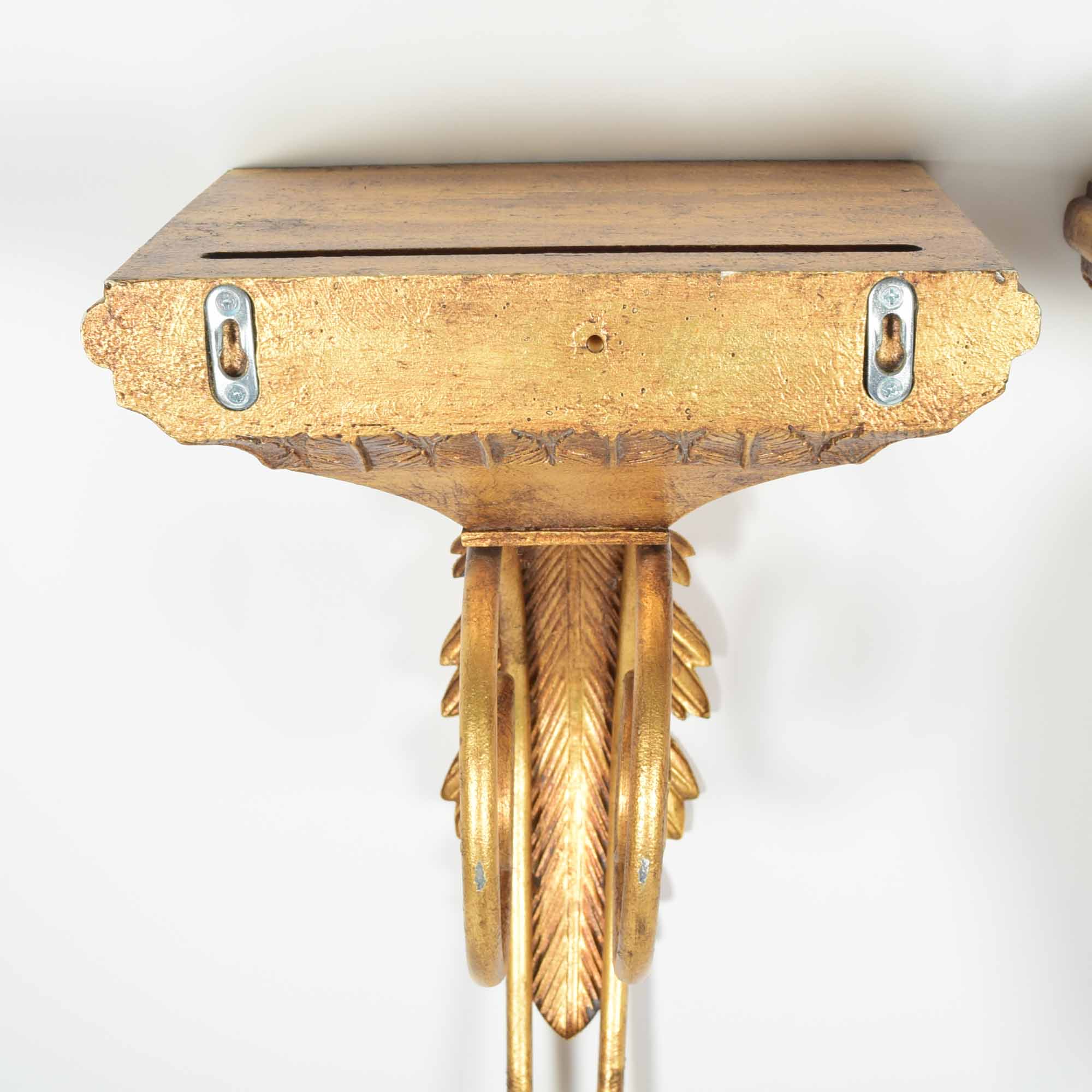 Gold Tone Sconce Hanging Plate Shelf Pair