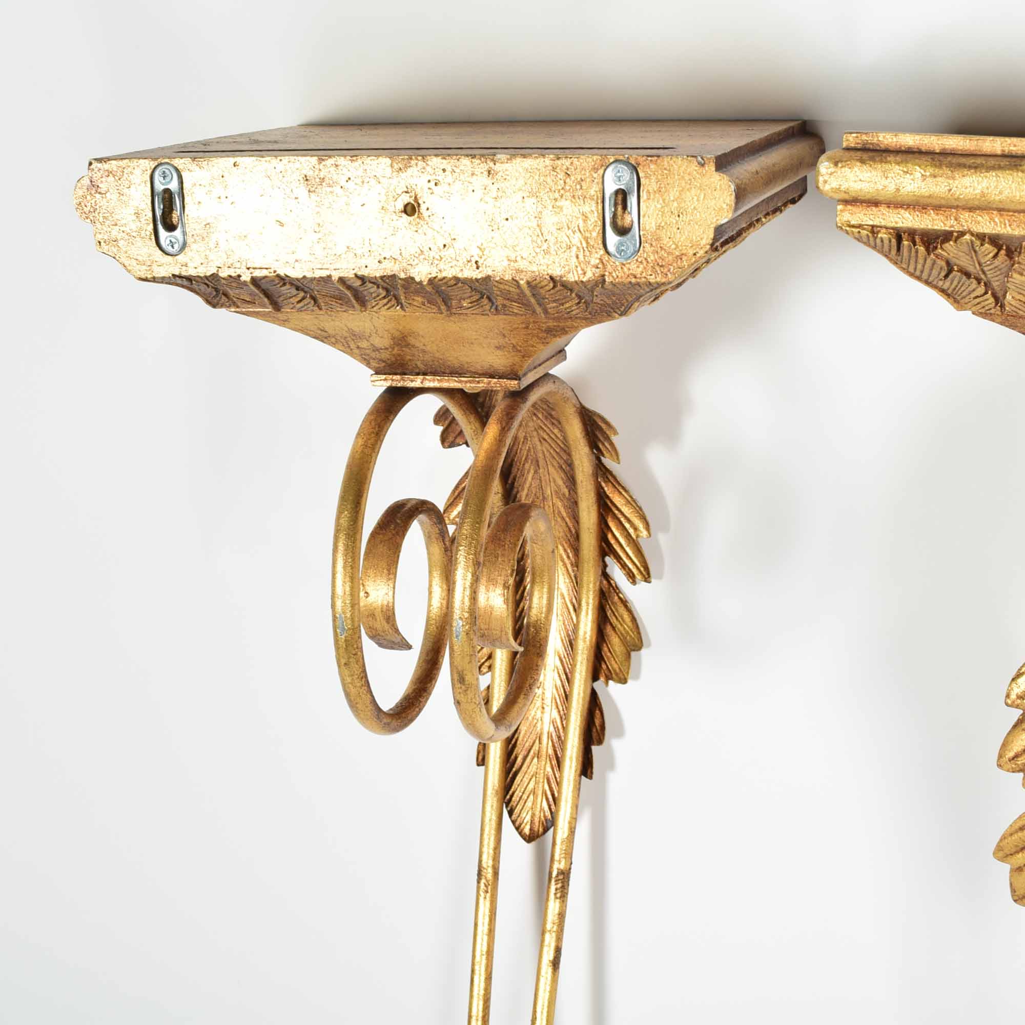 Gold Tone Sconce Hanging Plate Shelf Pair