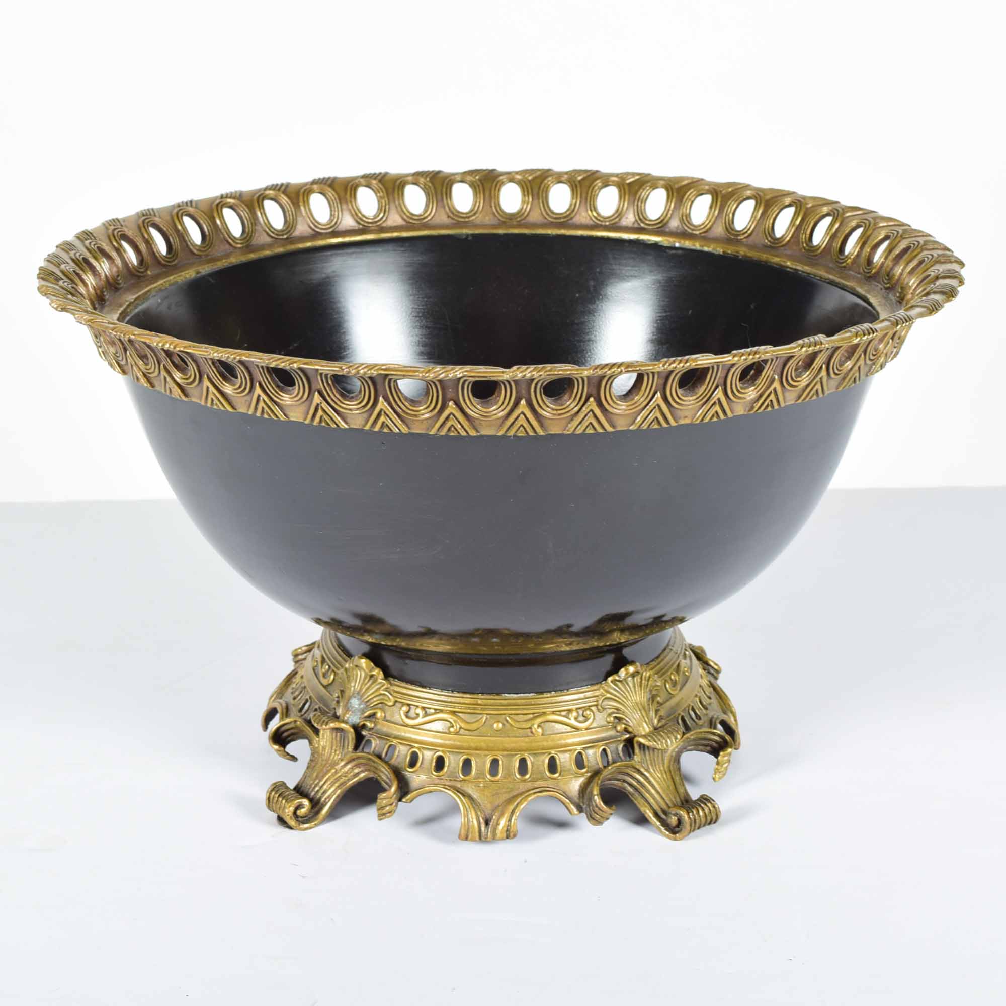 Large Black and Bronze Tone Metal Ormolu Bowl