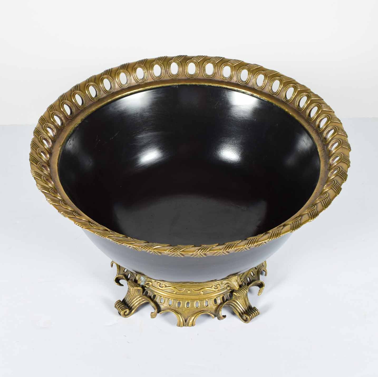 Large Black and Bronze Tone Metal Ormolu Bowl
