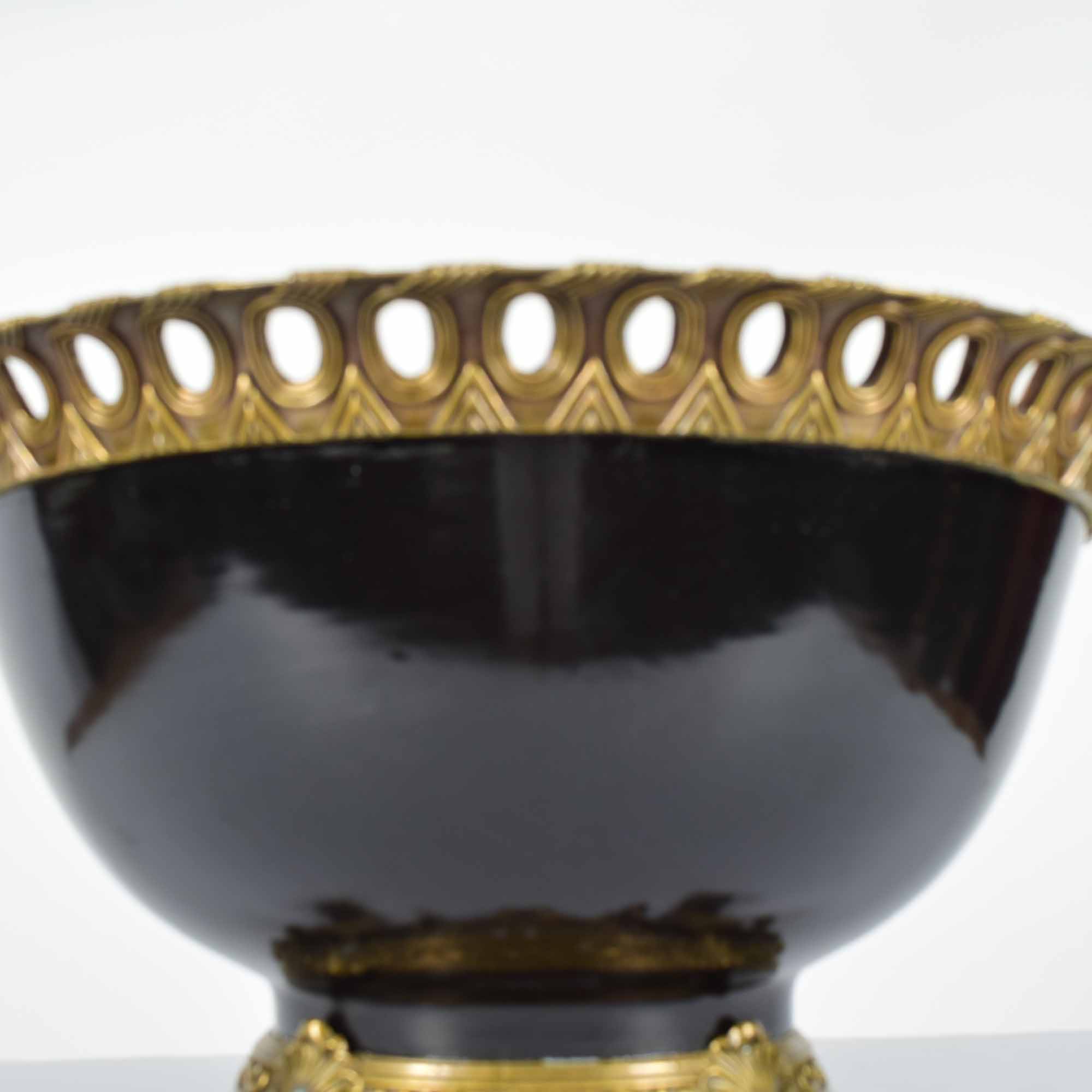 Large Black and Bronze Tone Metal Ormolu Bowl