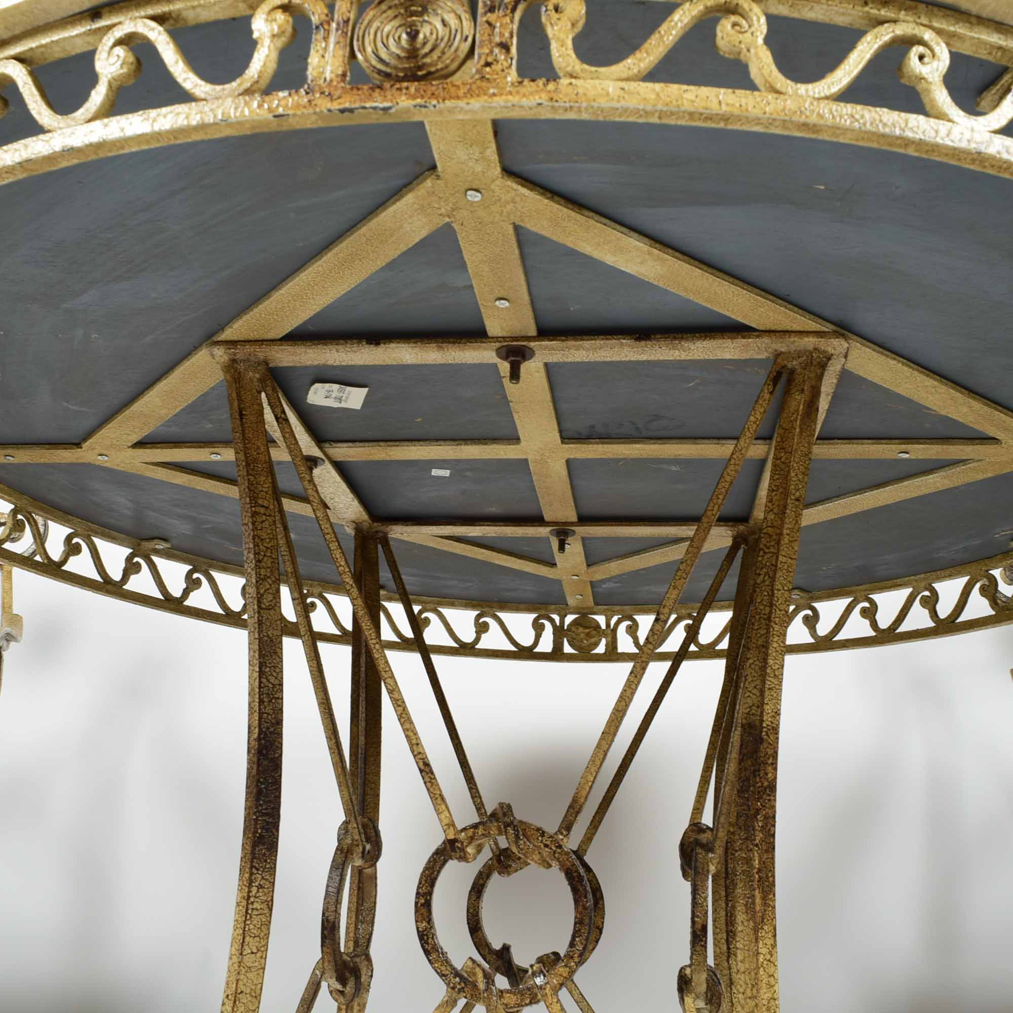 Marble Look and Wrought Iron Starburst Inlay Table and Four Chairs