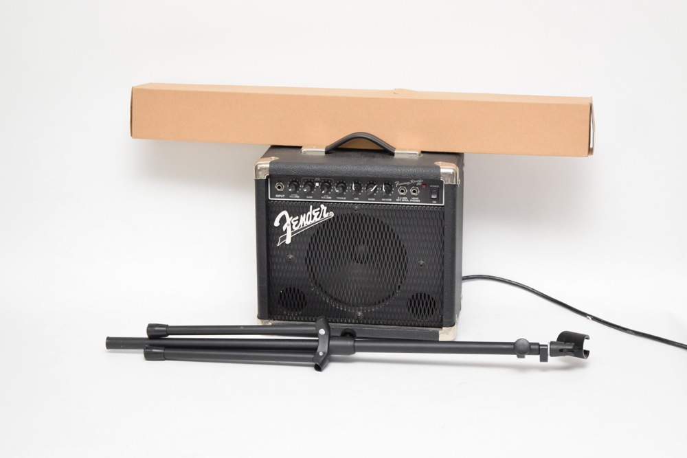 Fender Frontman Reverb Amp and Two Microphone Stands