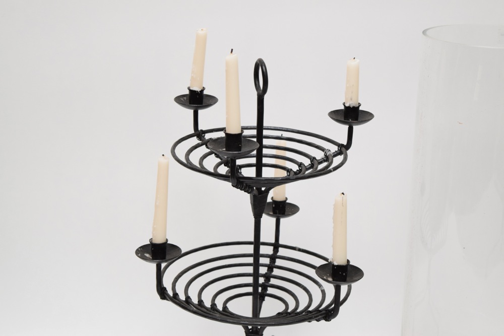 Extra Large Cylindrical Vase and Metalwork Candelabra