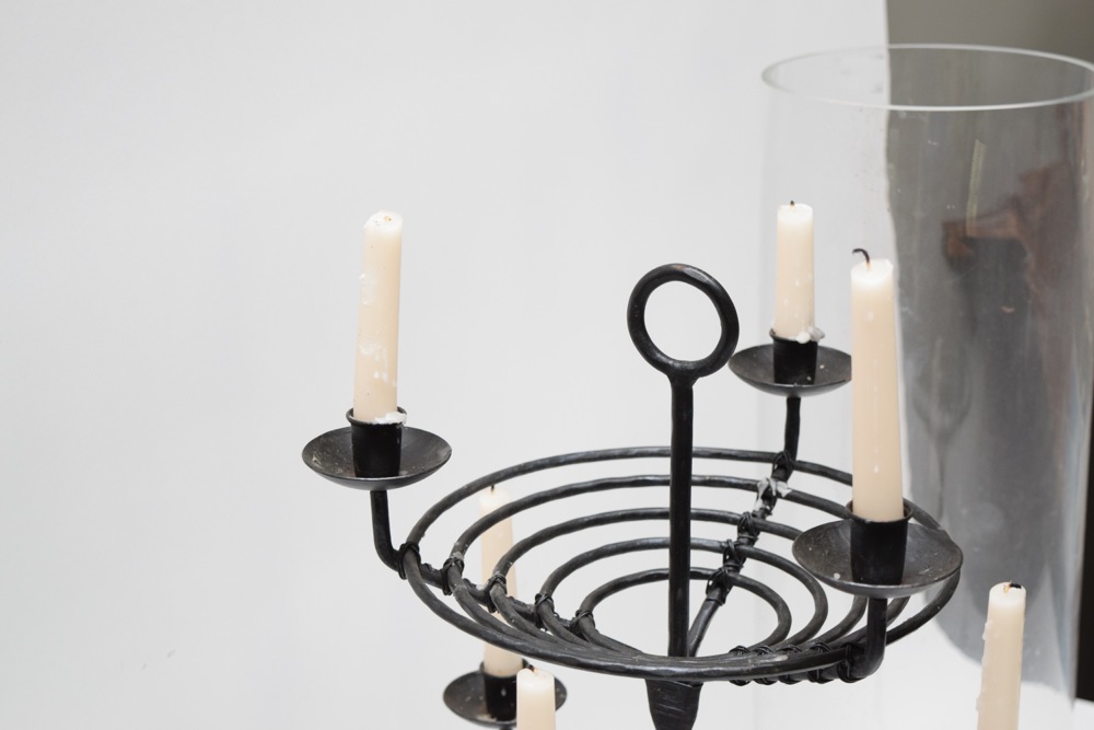 Extra Large Cylindrical Vase and Metalwork Candelabra