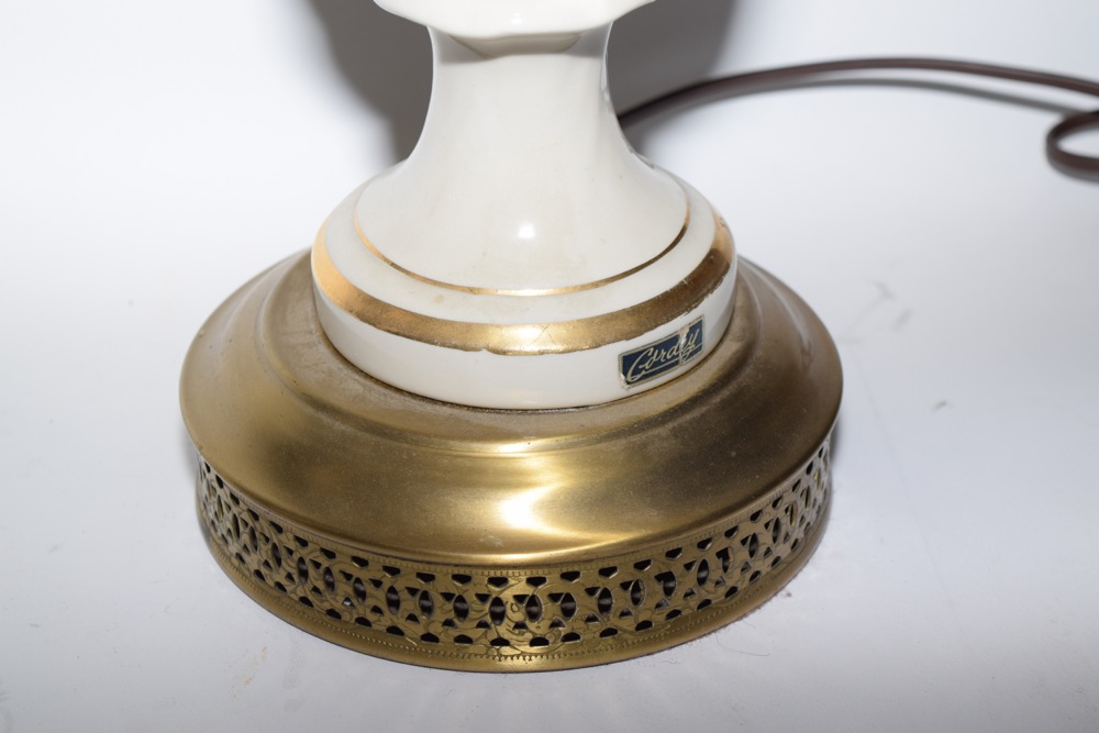 Pair of Vintage Cordey Porcelain Lamps with Silk Shades