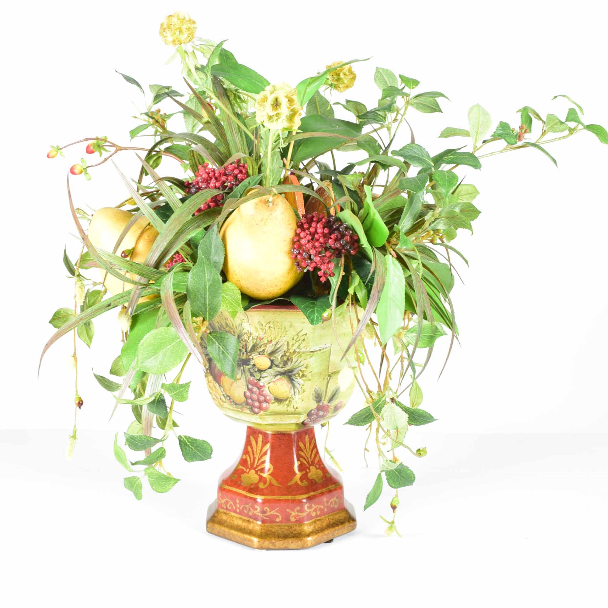 Raymond Waites Hand-Painted Bowl and Faux Floral Arrangement