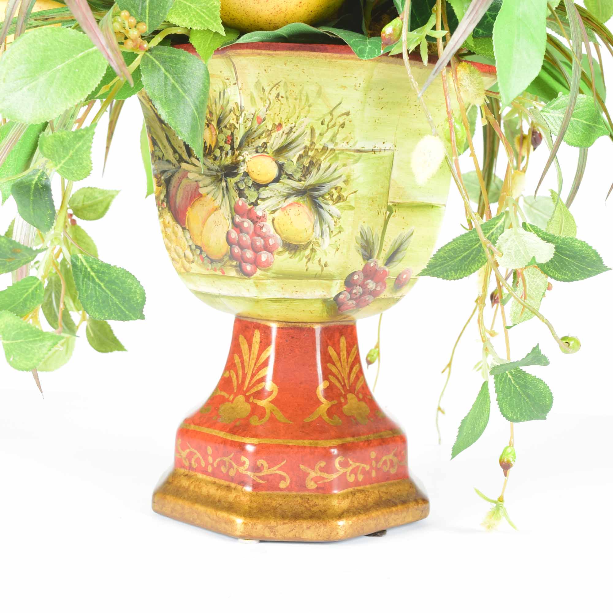 Raymond Waites Hand-Painted Bowl and Faux Floral Arrangement