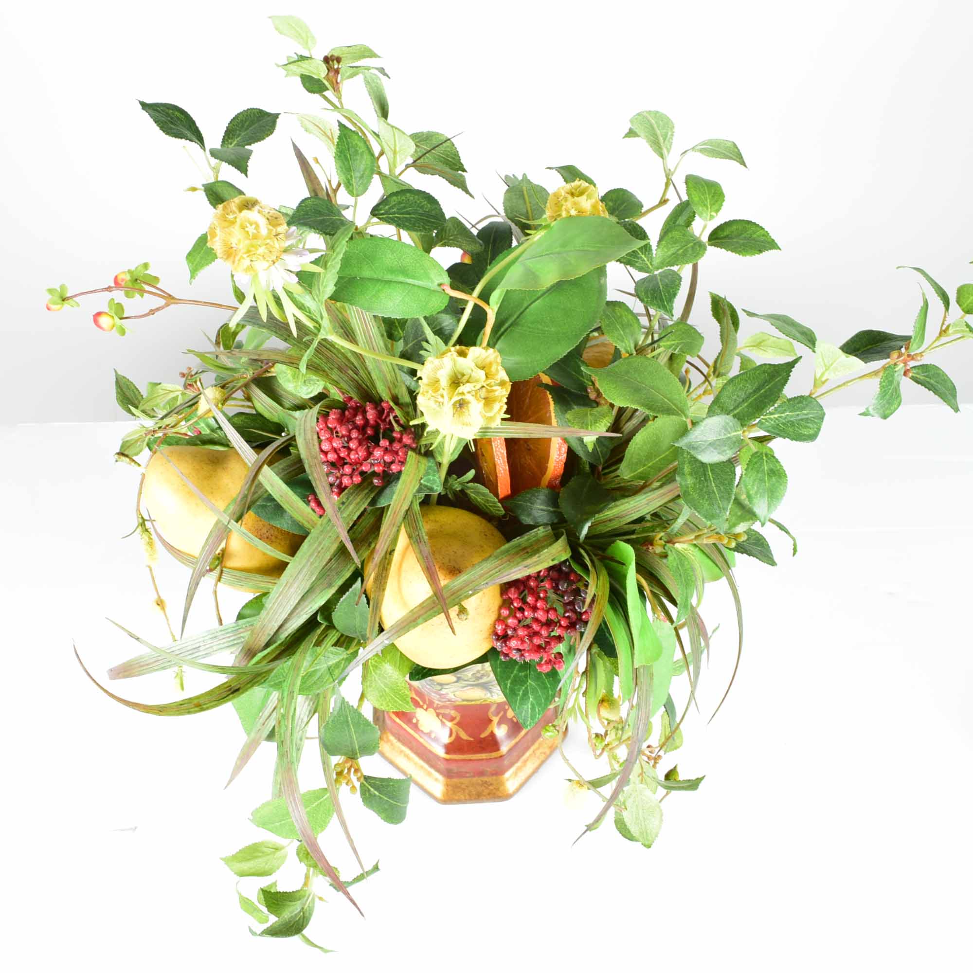 Raymond Waites Hand-Painted Bowl and Faux Floral Arrangement