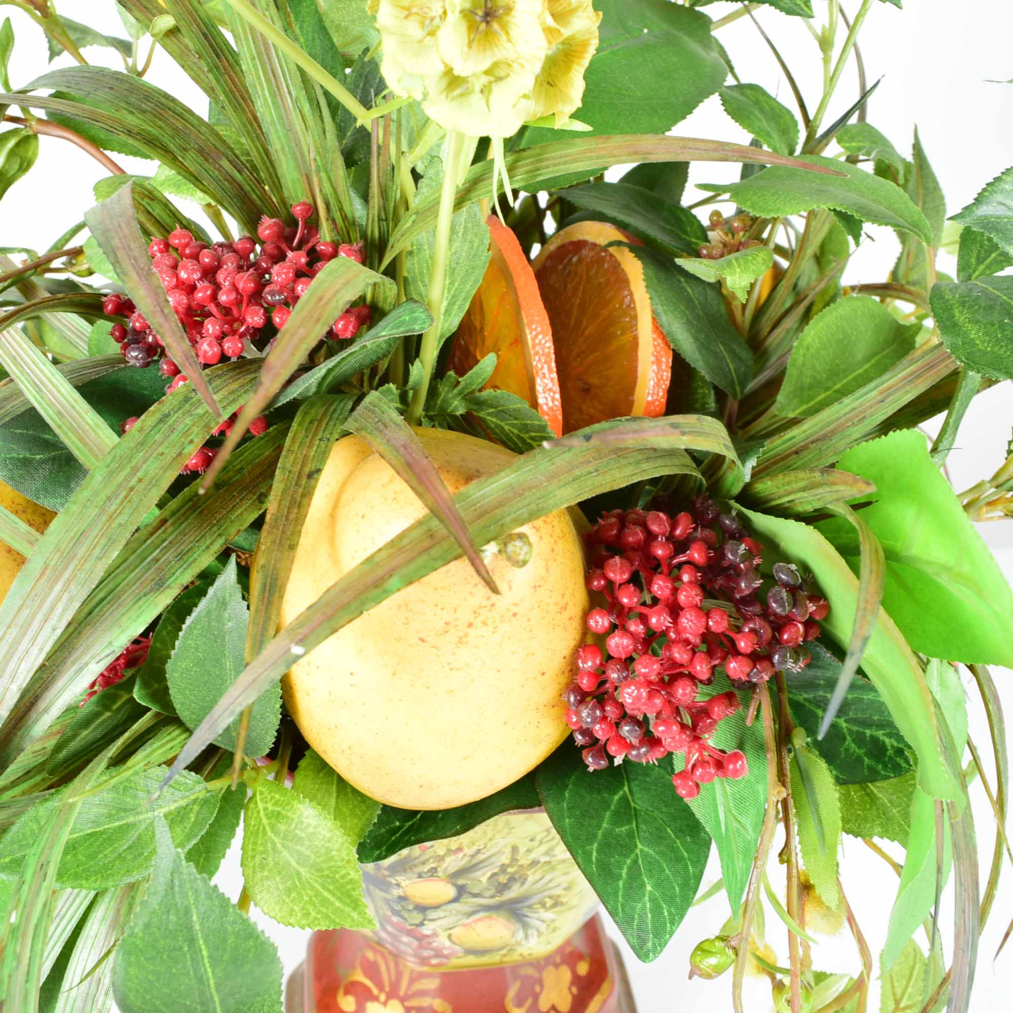 Raymond Waites Hand-Painted Bowl and Faux Floral Arrangement