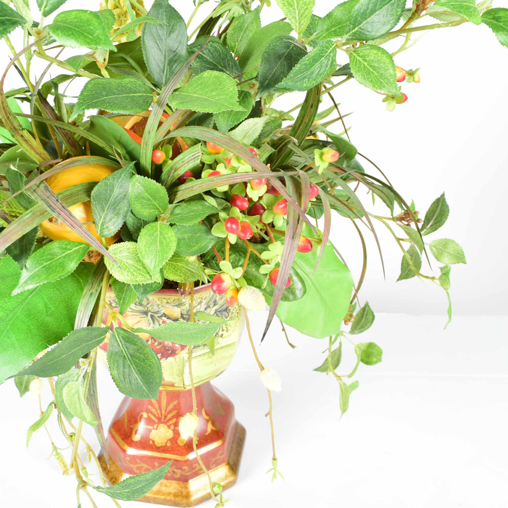 Raymond Waites Hand-Painted Bowl and Faux Floral Arrangement