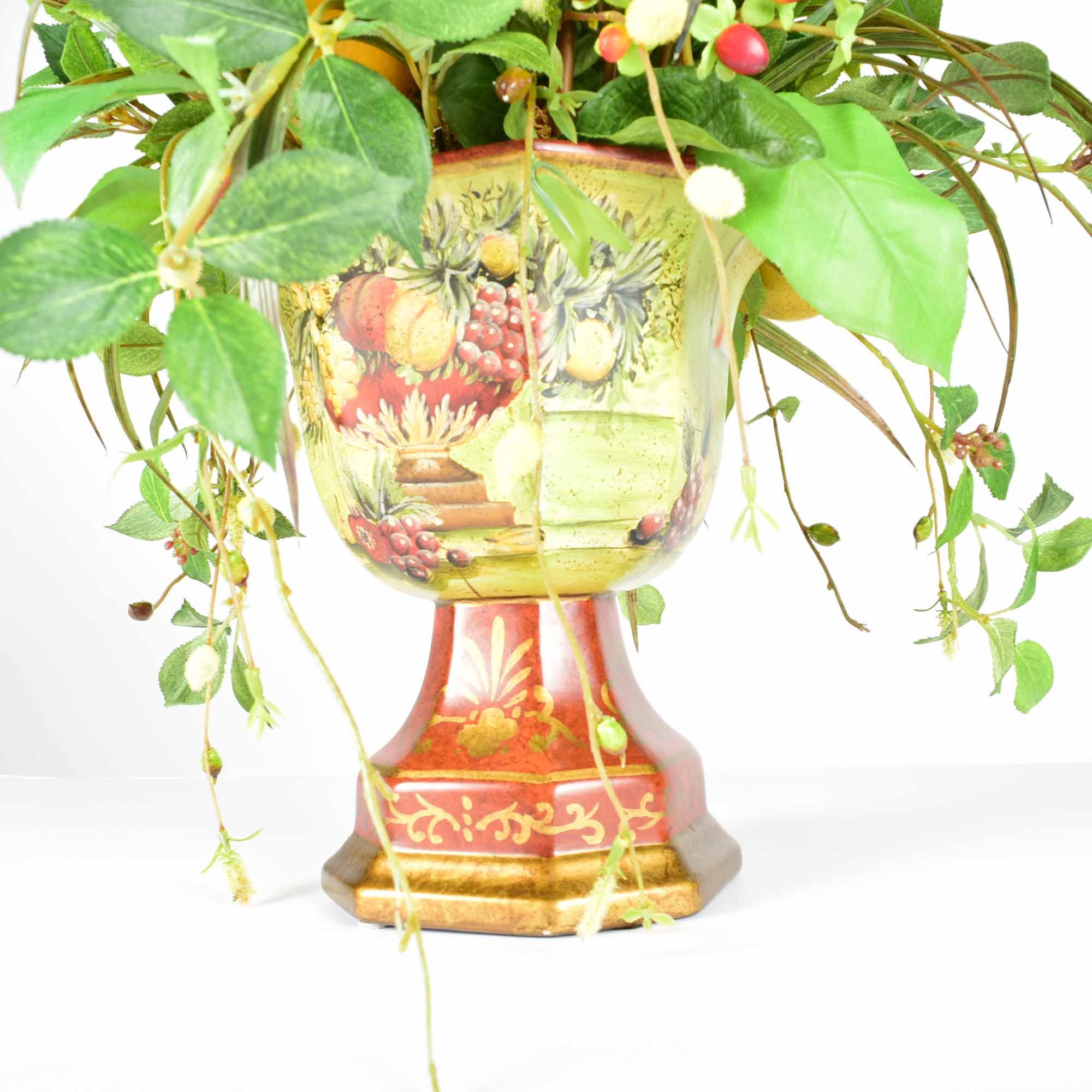 Raymond Waites Hand-Painted Bowl and Faux Floral Arrangement