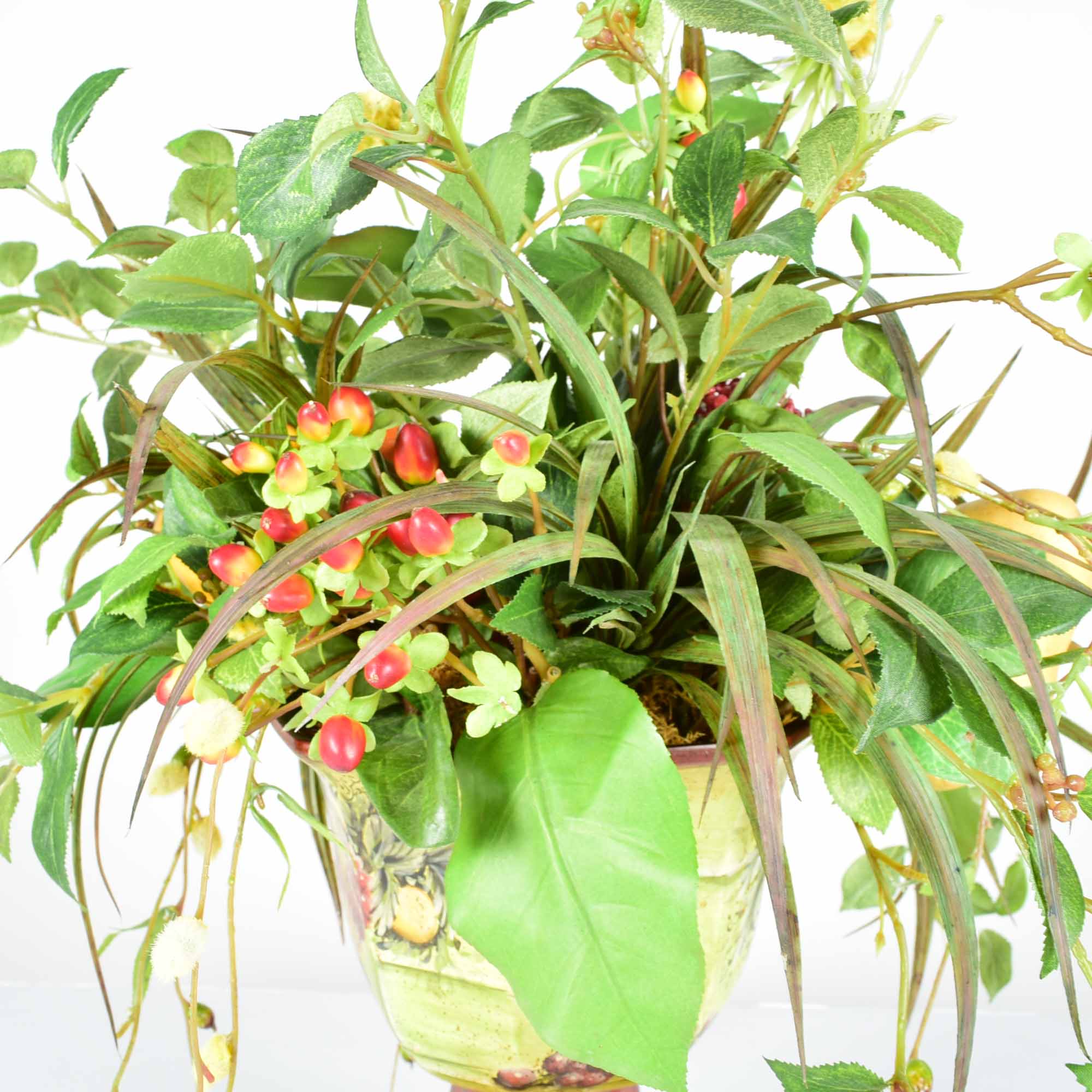 Raymond Waites Hand-Painted Bowl and Faux Floral Arrangement