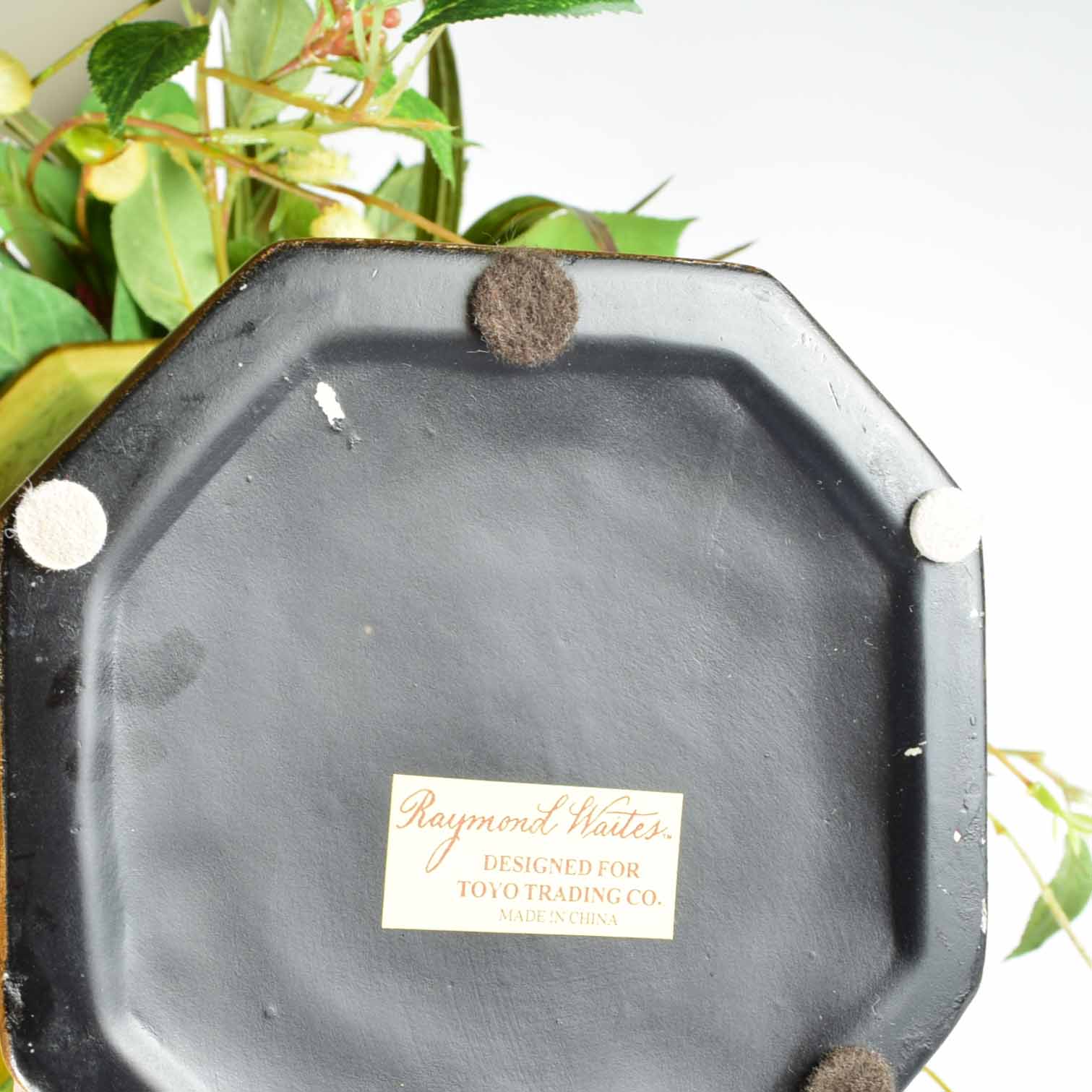 Raymond Waites Hand-Painted Bowl and Faux Floral Arrangement