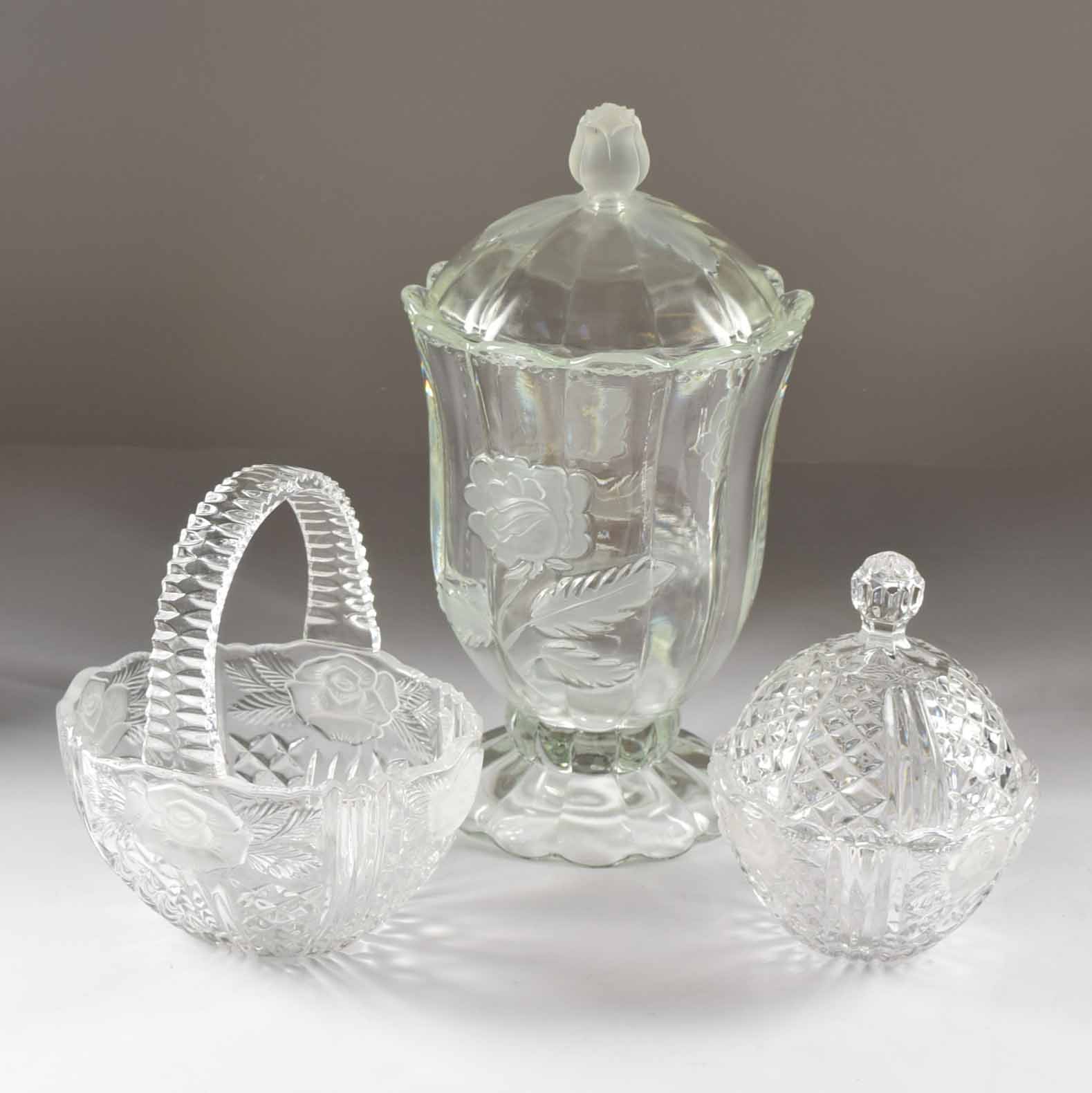 Trio of Rose Theme Glass Servers